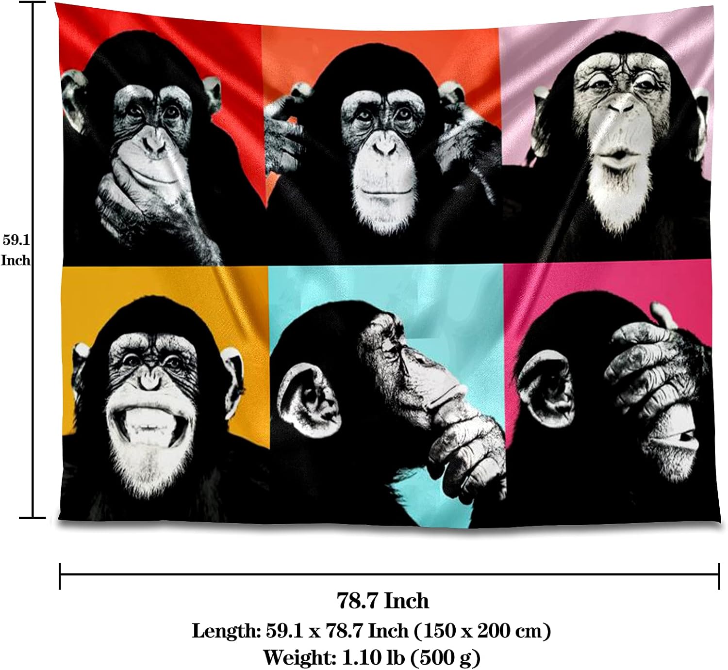 Tucocoo Tapiz de caras de monos, animales Banksy, tapiz artístico de gorila pop it, arte de pared, decoración del hogar, colgar en la pared para