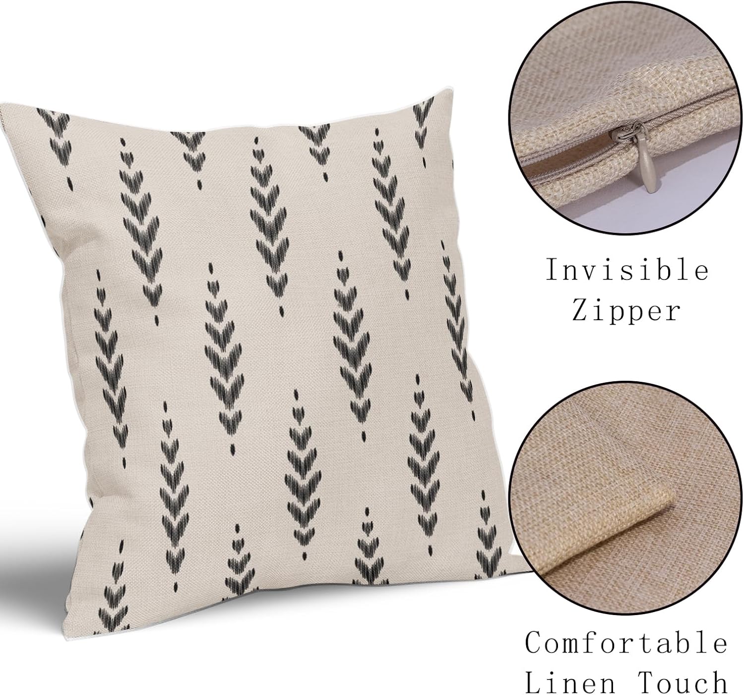 Juego de 2 fundas de almohada bohemias negras de 18 x 18 pulgadas, diseño étnico vintage geométrico con estampado de espiga para exteriores, funda