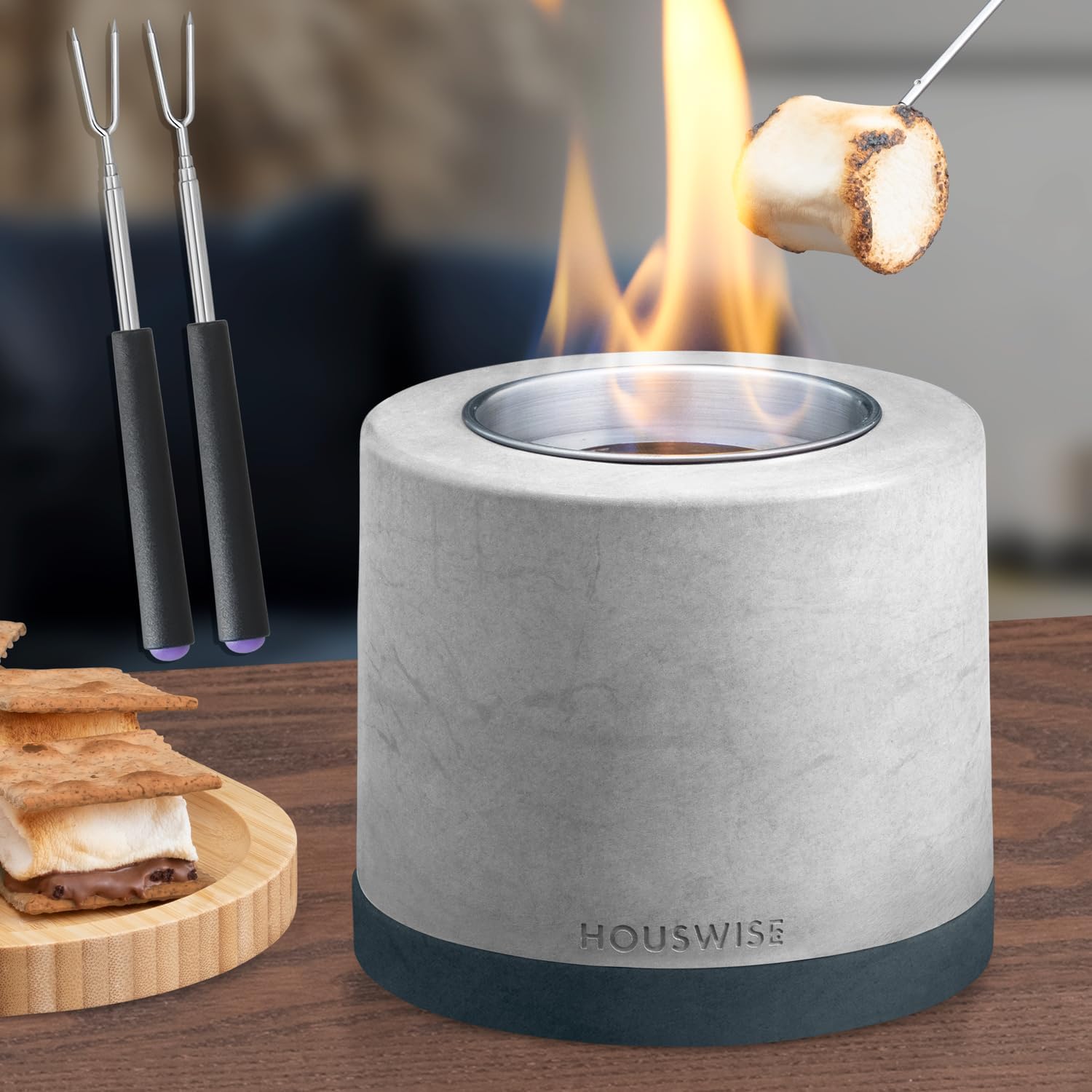 Houswise Kit para hacer fogatas de mesa  Hormigón para exteriores e interiores, fogata de mesa, pequeña chimenea portátil para interiores