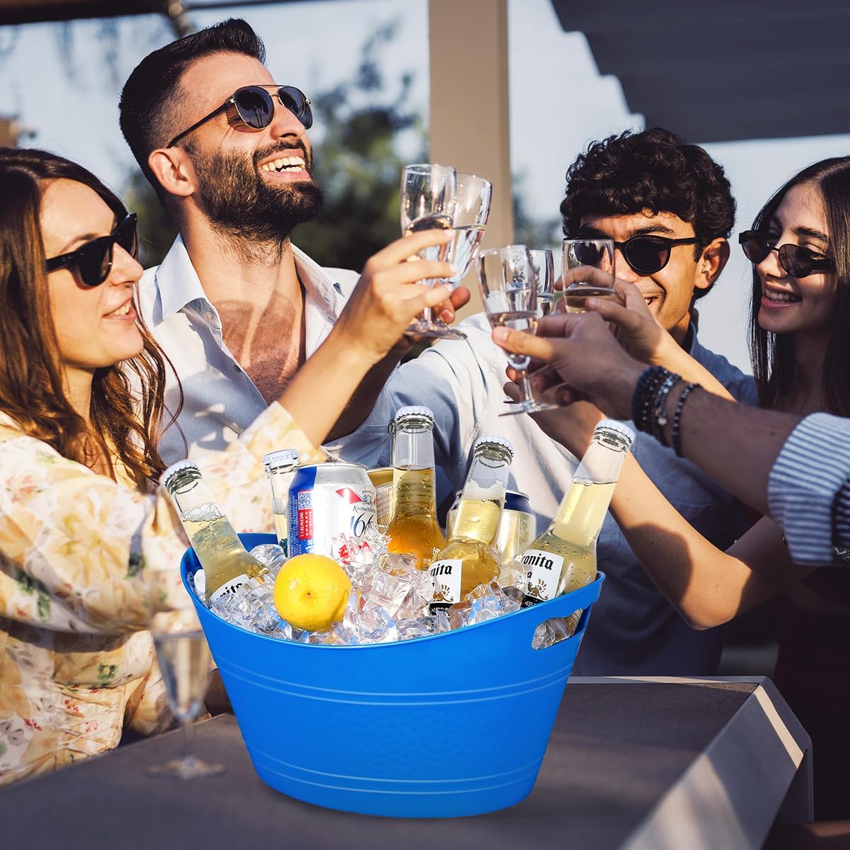 6 cubos de hielo de plástico para fiestas, bebida, tina de vino, enfriador de bebidas grande para bar de cócteles, tina de almacenamiento multicolor