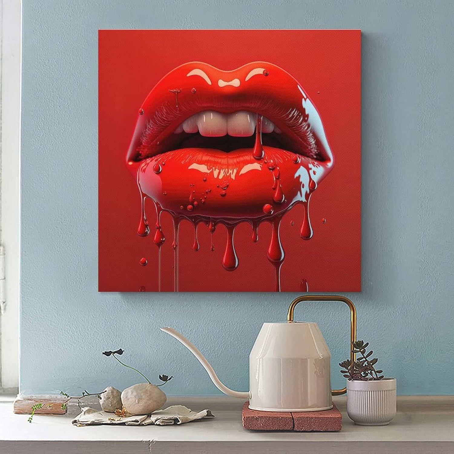Pósteres estéticos minimalistas con labios rojos, decoración de dientes blancos sexys, arte de pared, arte de pared, lienzo, decoración de pared,