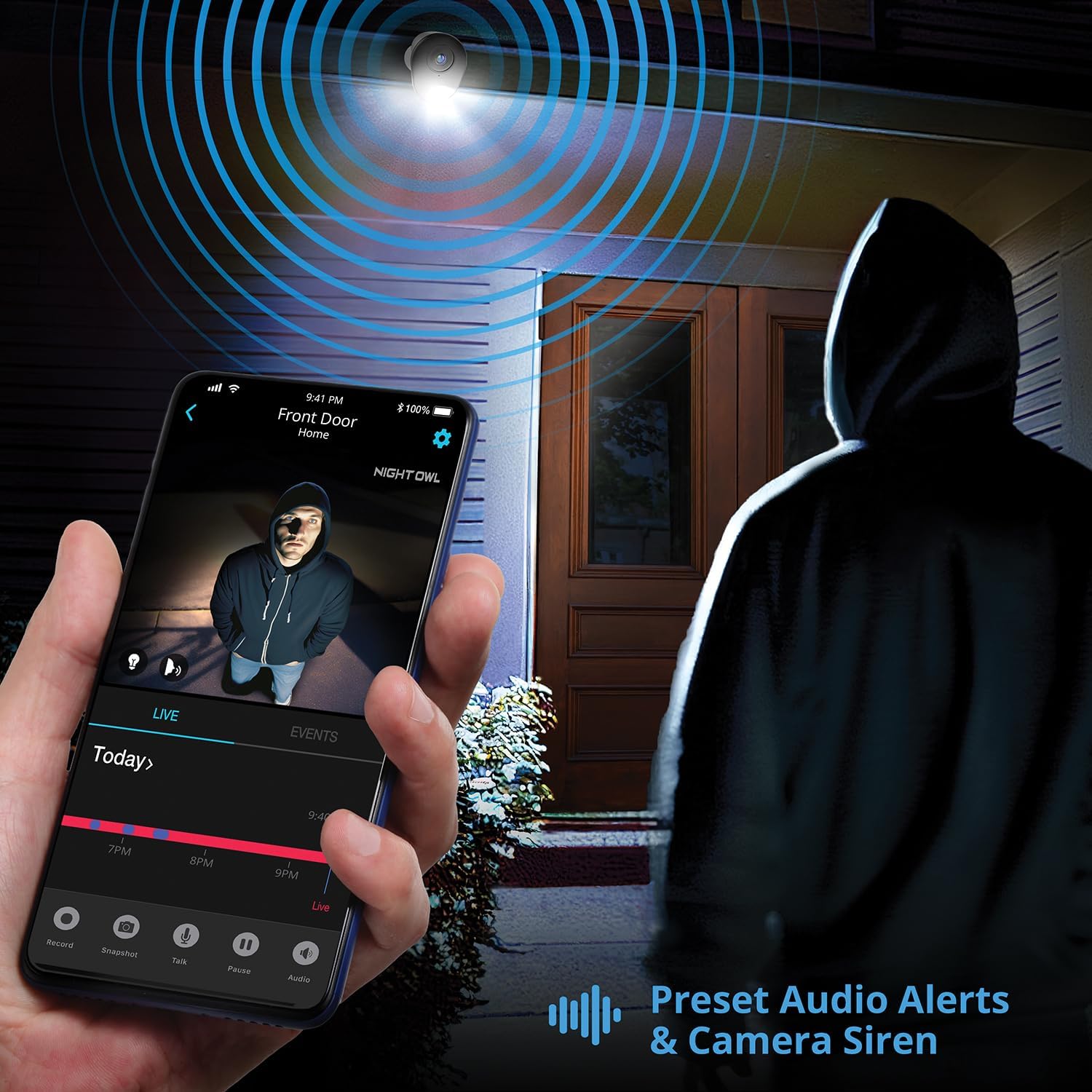 Night Owl Sistema de cámara de seguridad para el hogar con audio de 20 canales DVR de 20 canales con (12) cámaras de disuasión HD de 1080p con cable