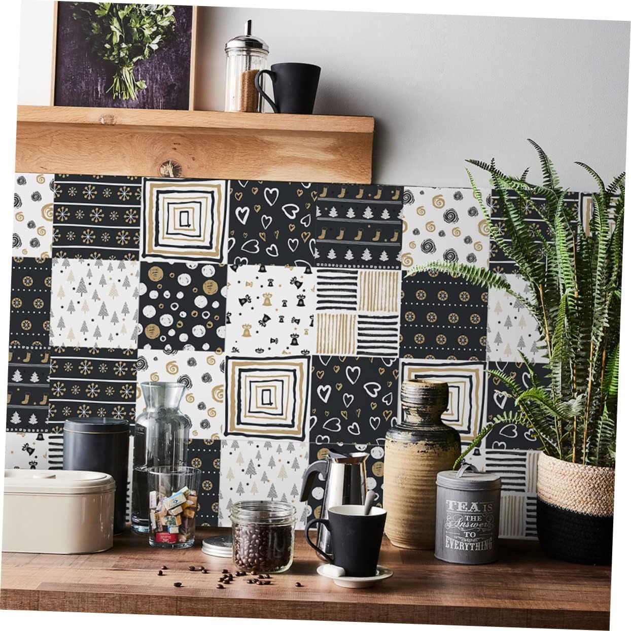 DOITOOL 48 Pcs Wall Sticker Vinyl Wall Tiles Self Adhesive Tile Decals Tile Stickers Bathroom Tile Decals DIY Tile Decals Floor Tile Sticker Peel