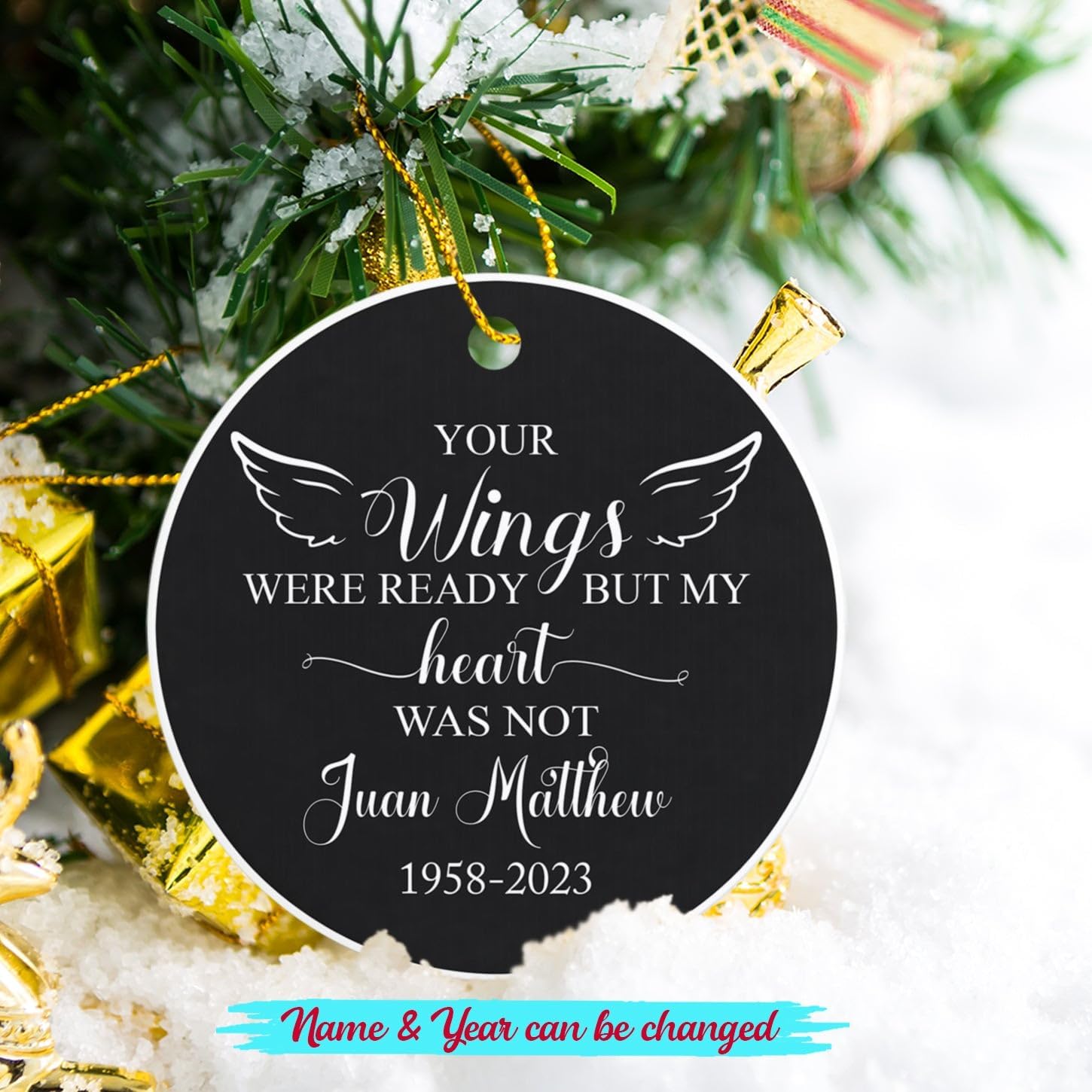 Adorno de Navidad de Your Wings were Ready But My Heart was Not 2024, adornos conmemorativos personalizados de alas de ángel para la pérdida de