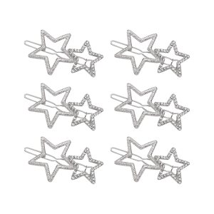 6 pinzas para el cabello con estrellas huecas, elegantes accesorios para el cabello con diamantes de imitación plateados, horquillas geométricas 6 pinzas para el cabello con estrellas huecas, elegantes accesorios para el cabello con diamantes de imitación plateados, horquillas geométricas