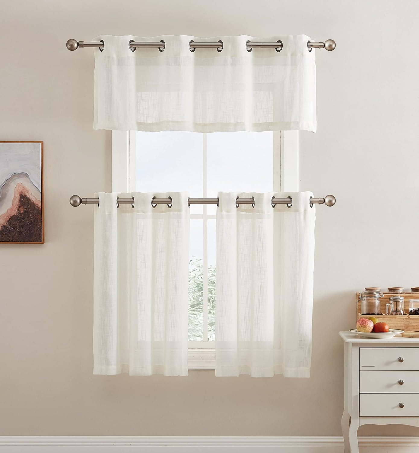HLC.ME Abbey – Cortinas de lino sintético con textura, semitraslúcido, para filtrar la luz, con ojales transparentes, cortinas cortas y gruesas,