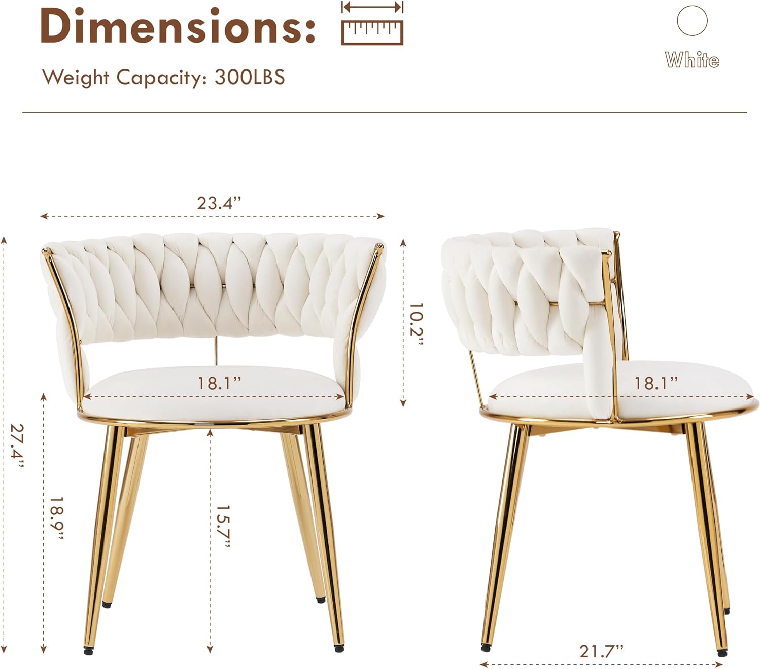 HOOLETE Juego de 2 sillas de comedor de terciopelo con patas de metal dorado, sillas decorativas tapizadas tejidas, sillas laterales para sala de