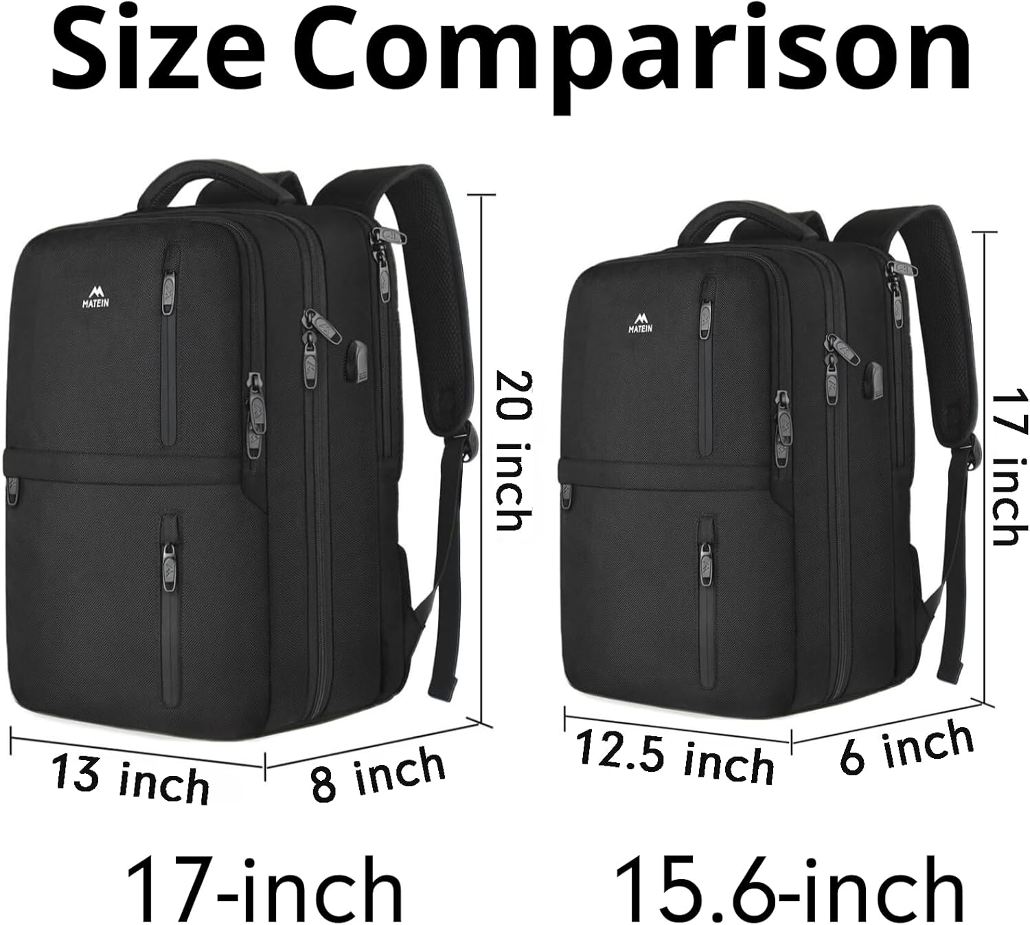 MATEIN Mochila de viaje para laptop, mochila para laptop de 15.6 pulgadas con puerto de carga USB, equipaje de mano compatible con la TSA para