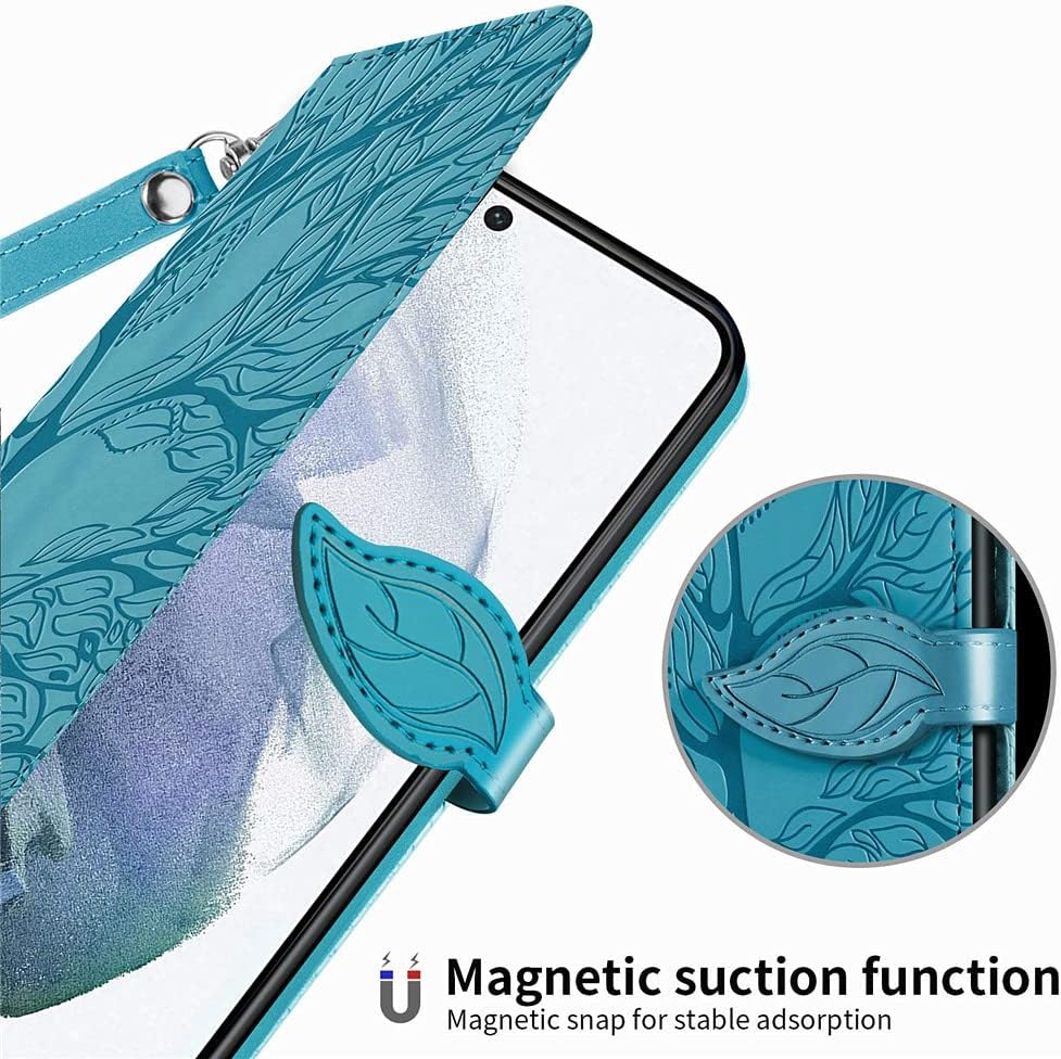 Funda tipo cartera para Samsung Galaxy S23 5G, piel sintética de alta calidad con diseño de árbol en relieve, función atril, ranuras para tarjetas,