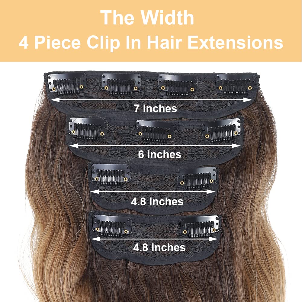 4 extensiones de cabello con clip de 20 pulgadas, extensiones de cabello sintético grueso con clip, para mujer (marrón chocolate degradado a rubio