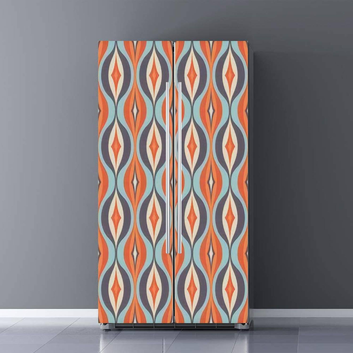 Juego de envoltorio de vinilo autoadhesivo para refrigerador de mediados de siglo, moderno, abstracto, geométrico, decorativo, mural, para puerta,