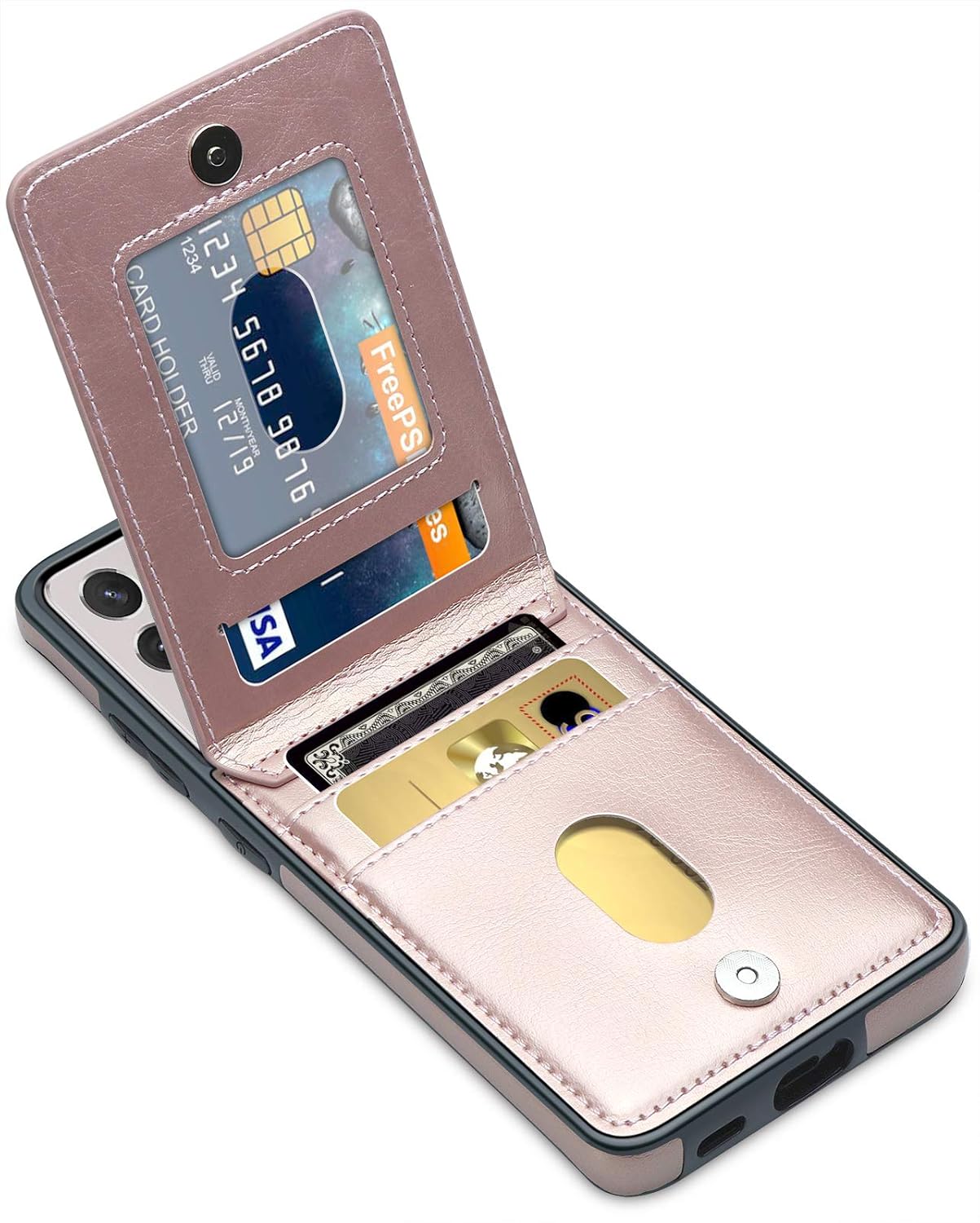 LakiBeibi Funda para Samsung Galaxy S21 Ultra, funda para teléfono S21 Ultra, funda de piel ligera de doble capa con tarjeteros, funda protectora