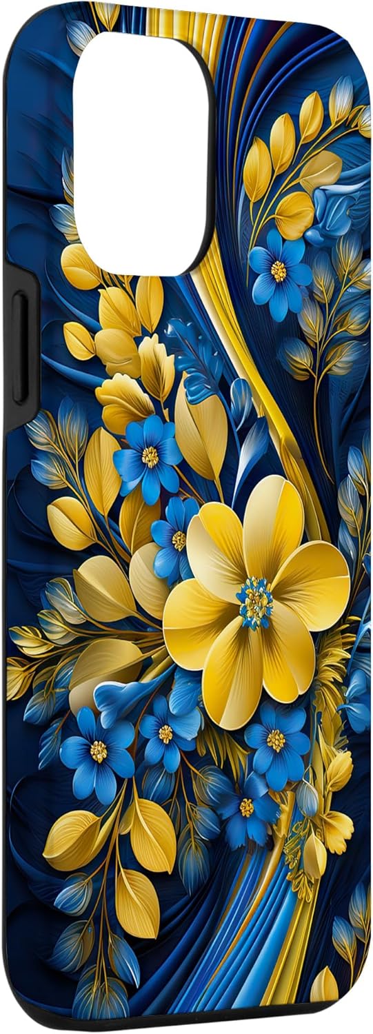 Bandera de estilo floral de Ucrania para iPhone 14 Pro Max – Funda del orgullo ucraniano