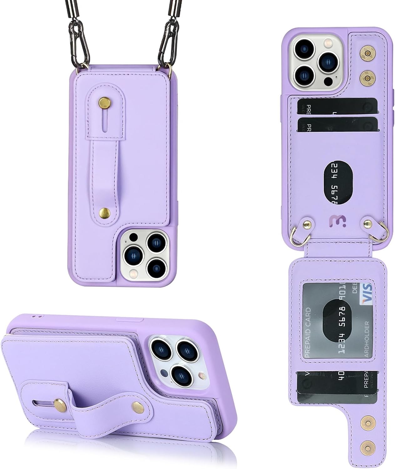 MYBAT PRO – Funda tipo cartera para iPhone 15 Pro, con tarjetero para mujeres y niñas, con correa, cierre magnético de piel sintética, con cordón
