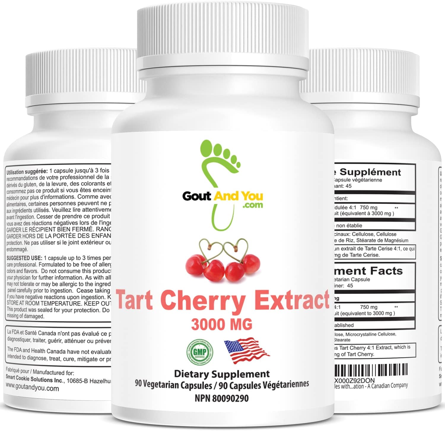 Extracto de cereza ácida de GoutandYou, altamente potente 0.05 oz, 90cápsulas