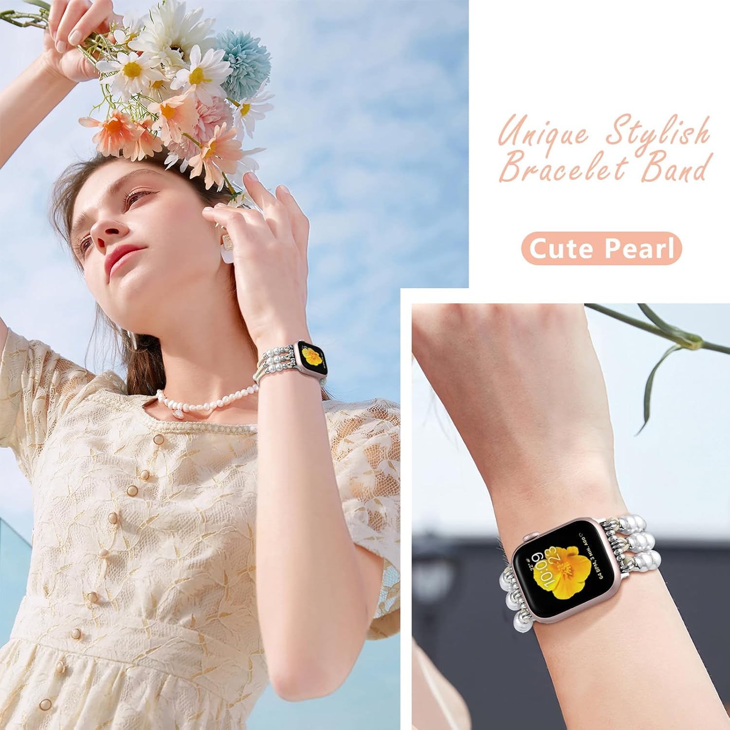 Correas de cuentas compatibles con Apple Watch Band de 1.61, 1.57, 1.49, 1.77, 1.73, 1.65 y 1.73 pulgadas para mujer, pulseras bohemias trenzadas