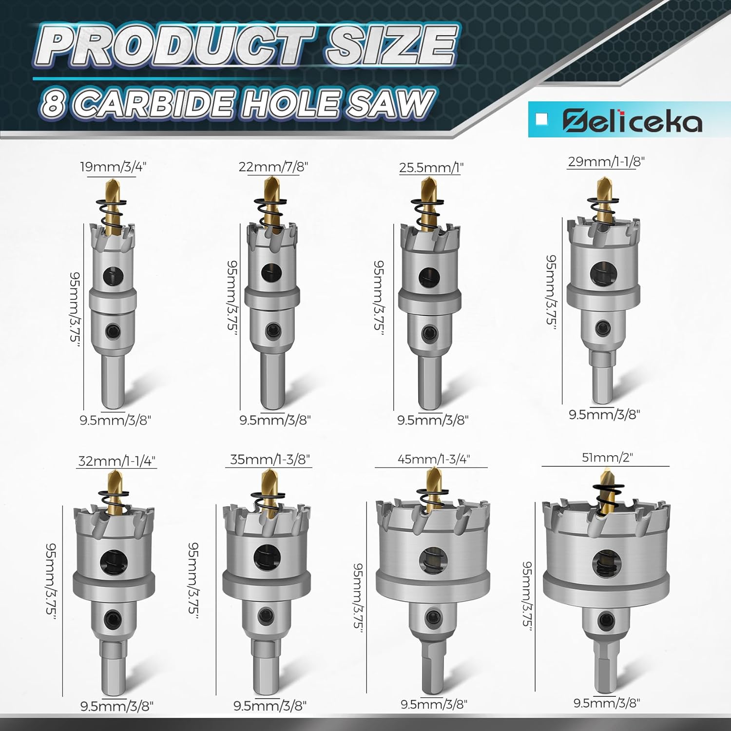 Zeliceka TCT – Juego de sierra perforadora de carburo para metal duro, 12 piezas de sierra de carburo de tungsteno resistente, con 1 caja de
