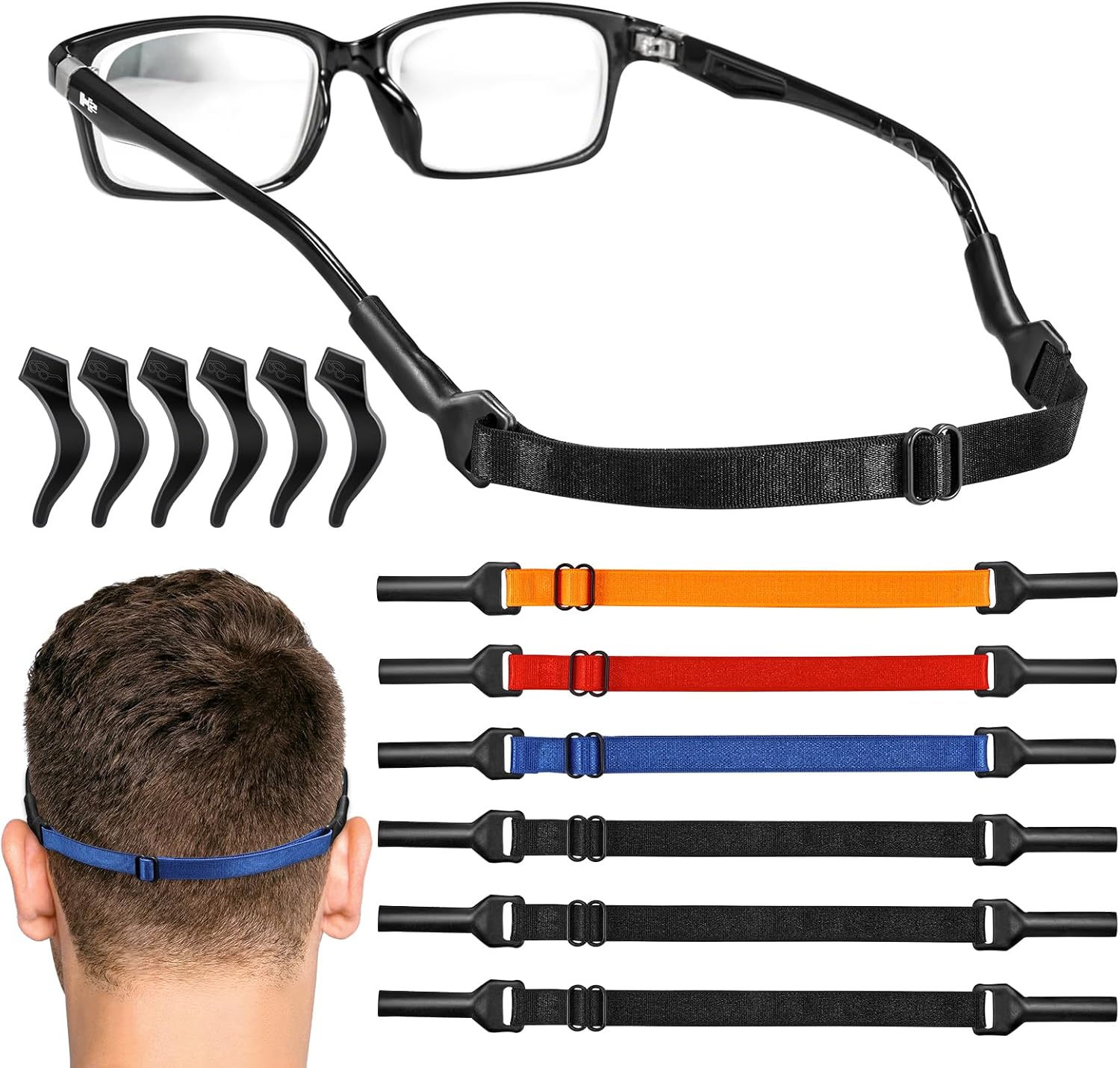 Vastar Correas para lentes  6 piezas de retenedor ajustable para gafas, correa de gafas de sol sin cola, correas de soporte para gafas para hombres,