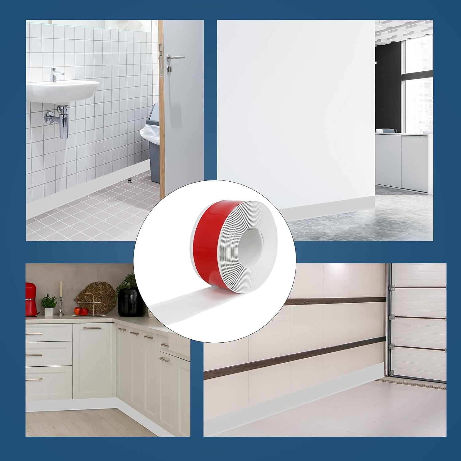 YUZZY Moldura para zócalo, 4 pulgadas de ancho x 40 pies de largo, base de pared de vinilo autoadhesivo flexible, base de pared de goma para