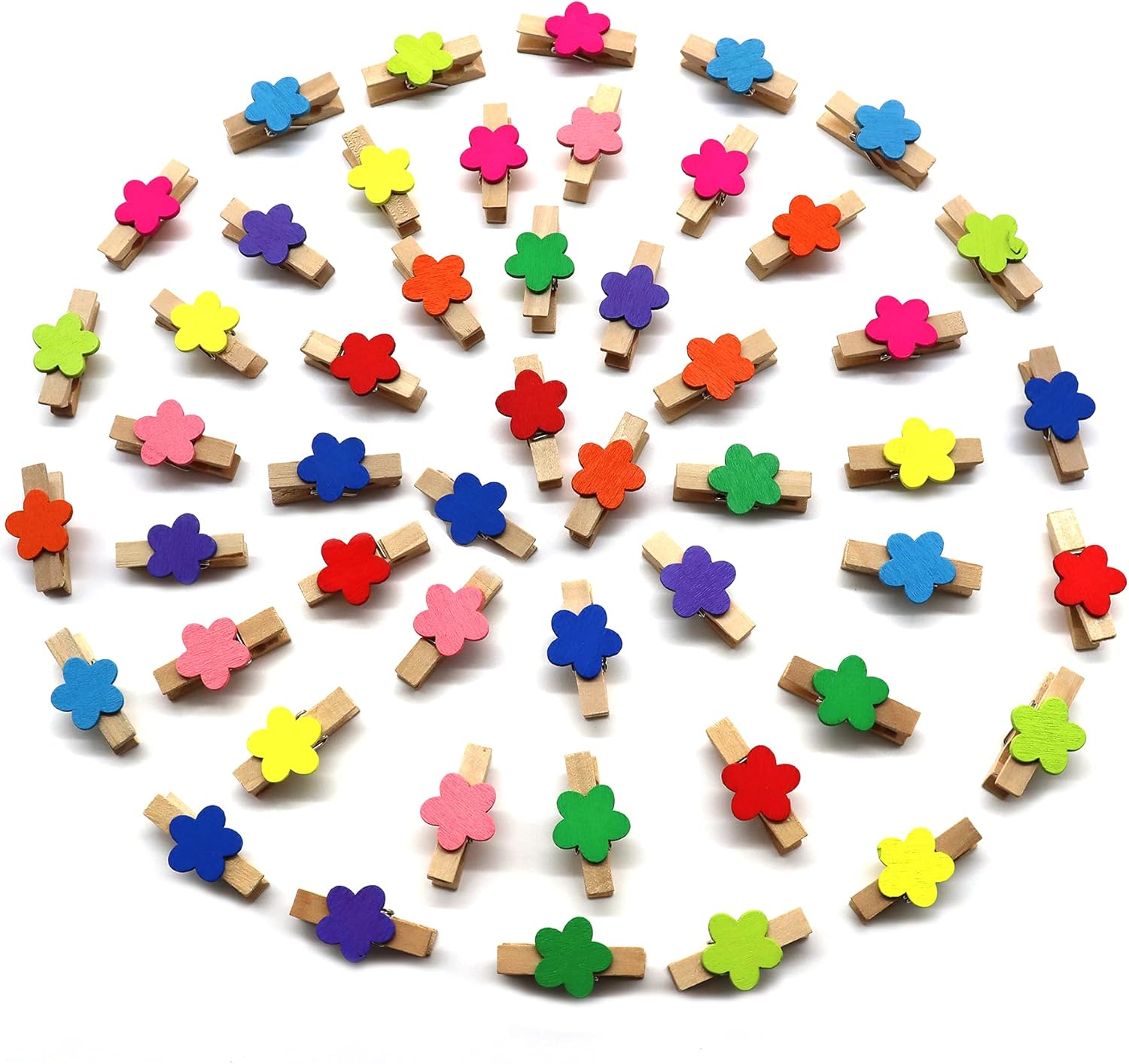 Pinzas para fotos, pinzas de papel, pinzas para colgar flores de primavera, pinzas para la ropa, mini ropa de lavandería de madera natural, 50