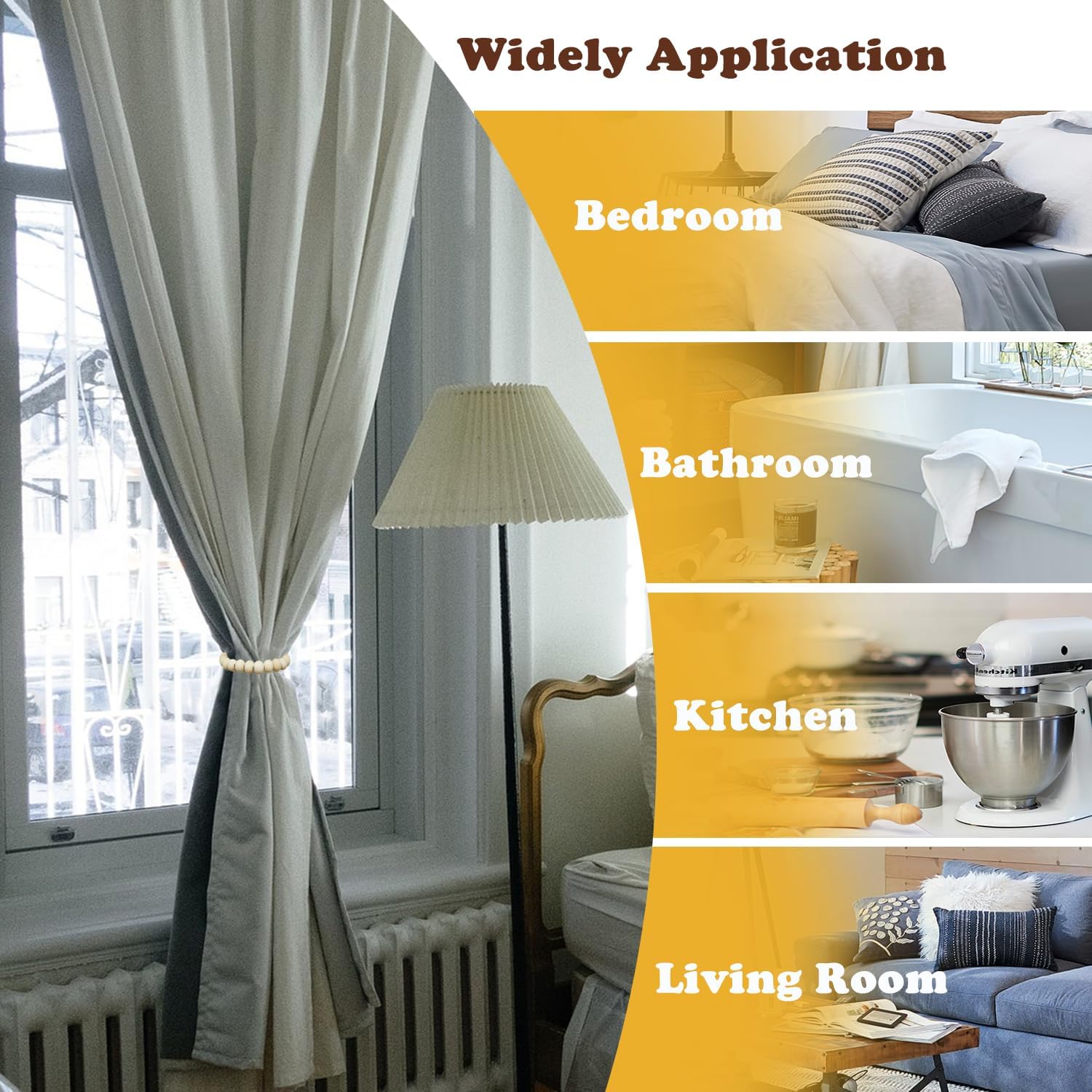 HIASTRA Abrazaderas magnéticas para cortinas con cuentas de madera, soporte de cortina decorativo bohemio, para exteriores, cortinas naturales para