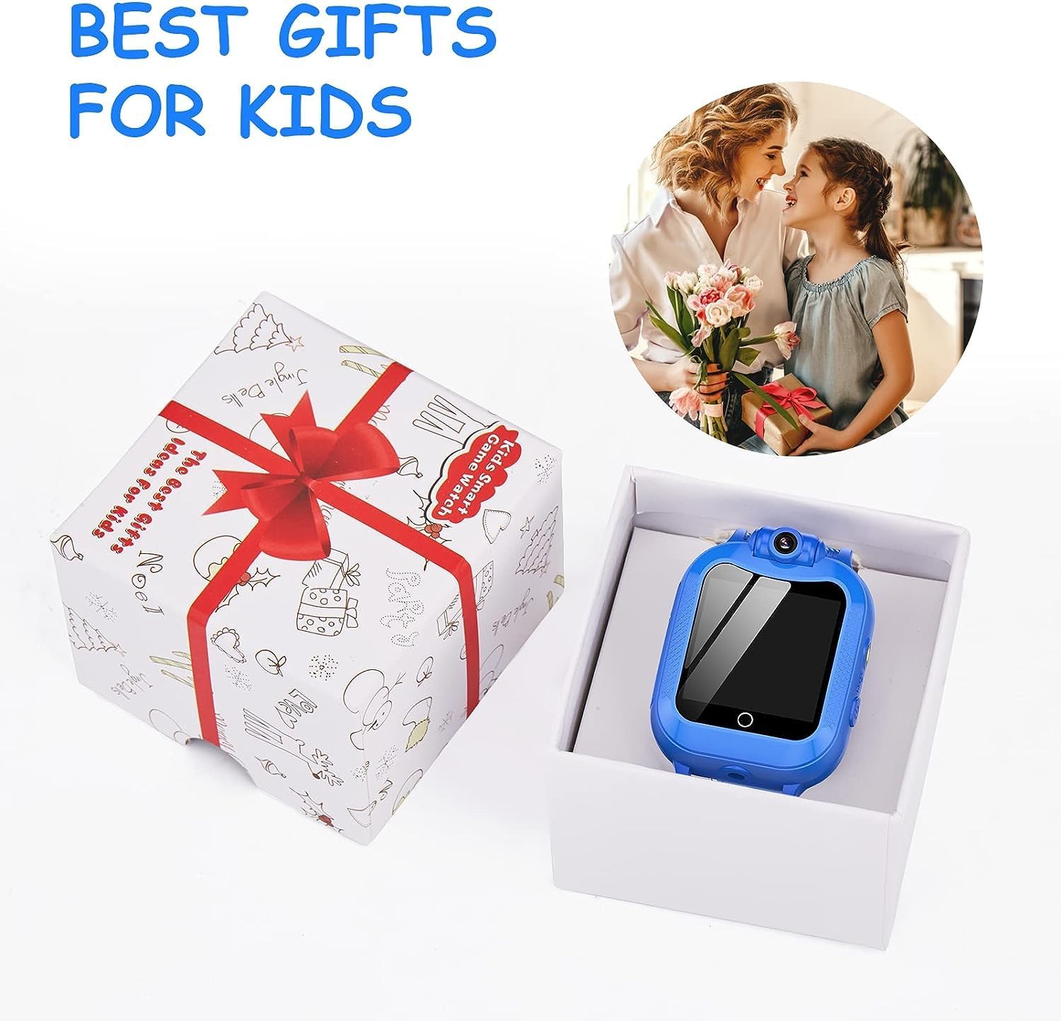 ASIUR Reloj inteligente para niños, regalos de cumpleaños, juguetes para niños de 3 a 8 años, reloj inteligente con tarjeta SD de 8 GB (azul)