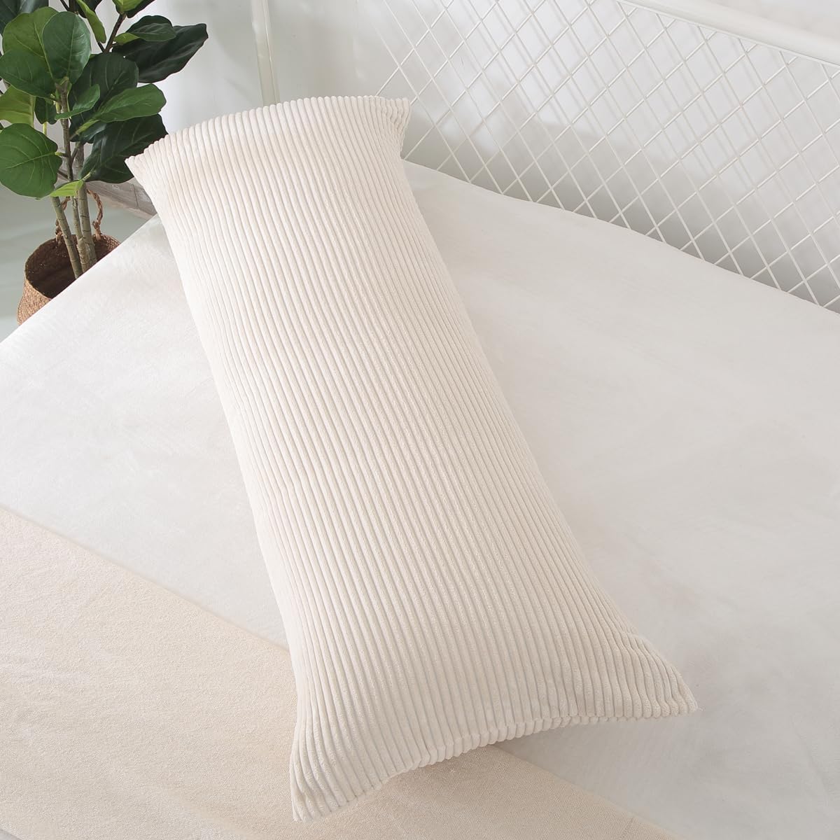 Funda de almohada corporal oblonga de pana a rayas de 20 x 54 pulgadas, de poliéster, acogedora funda de almohada con cierre oculto de aspecto