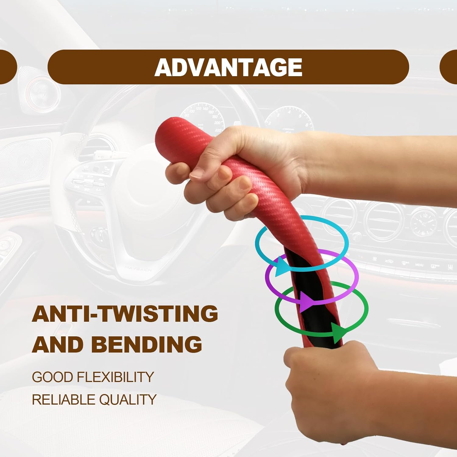Accesorios interiores del coche Cubierta del volante de mariposa Cubierta de volante antideslizante de fibra de carbono del coche (rojo)