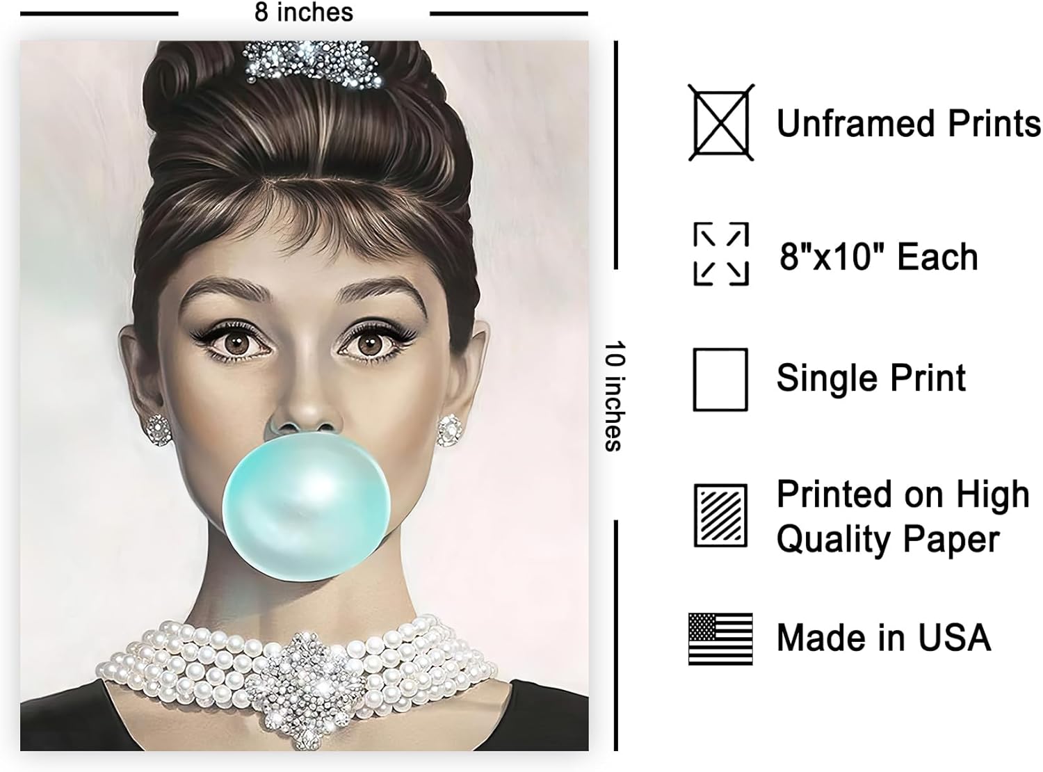 Poster Master Póster Audrey Hepburn  Estampado de goma de mascar  Arte de moda  Arte de joyería  Arte pop  Regalo para hombres y mujeres  Decoración