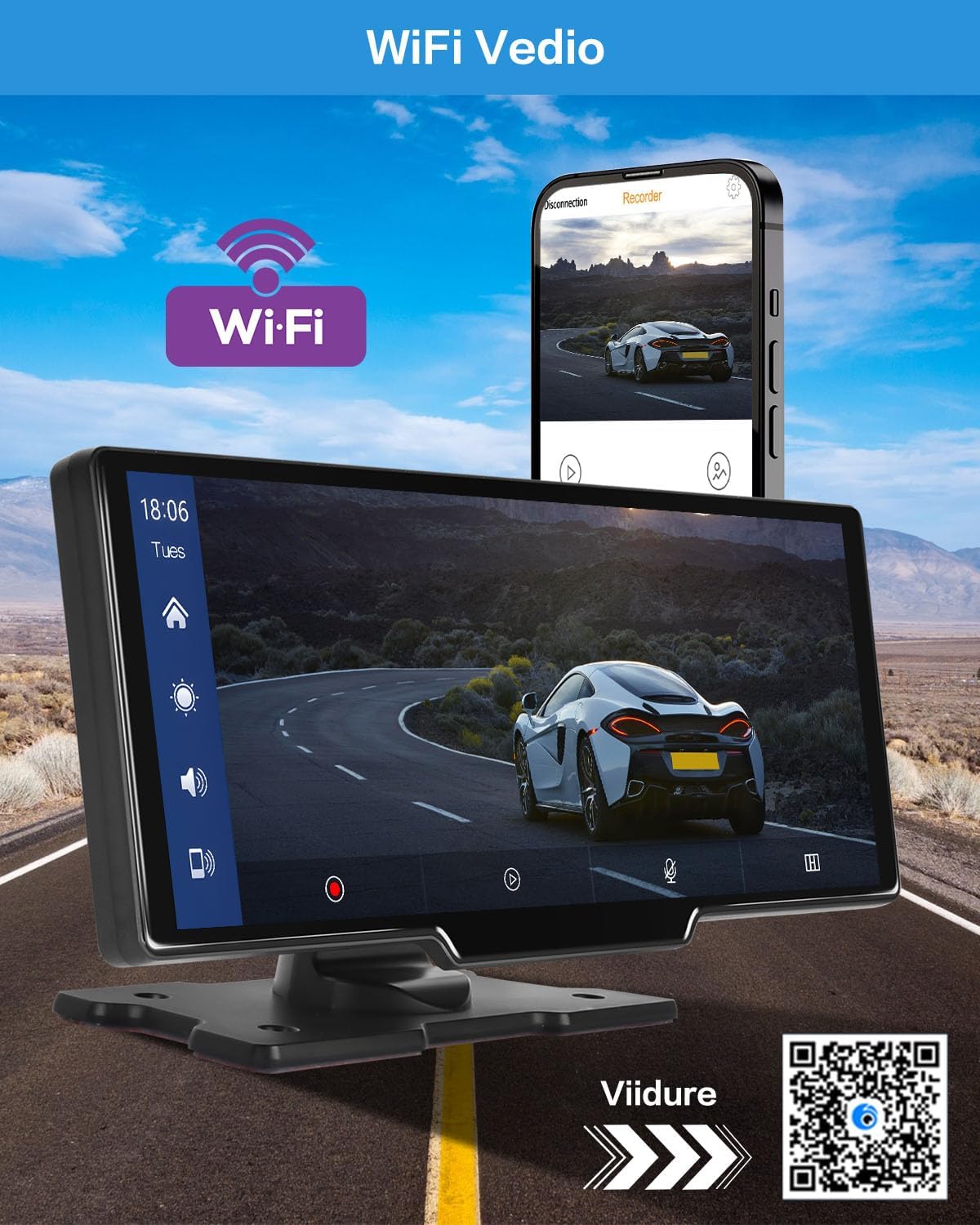Hikity Carplay Android Auto estéreo portátil inalámbrico para automóvil, pantalla de juego de coche HD de 10.26 pulgadas con cámara de tablero de