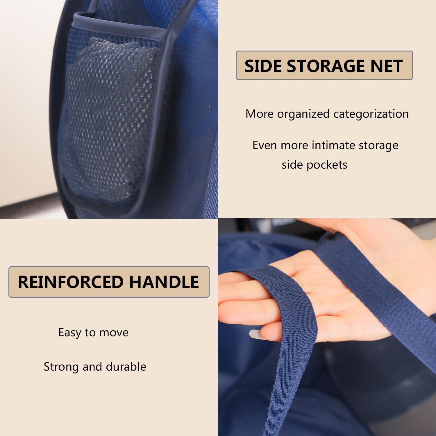 Cesta plegable de malla para lavandería, 2 compartimentos, cesta de lavandería con asas fuertes, fácil de abrir y plegar para dormitorio,