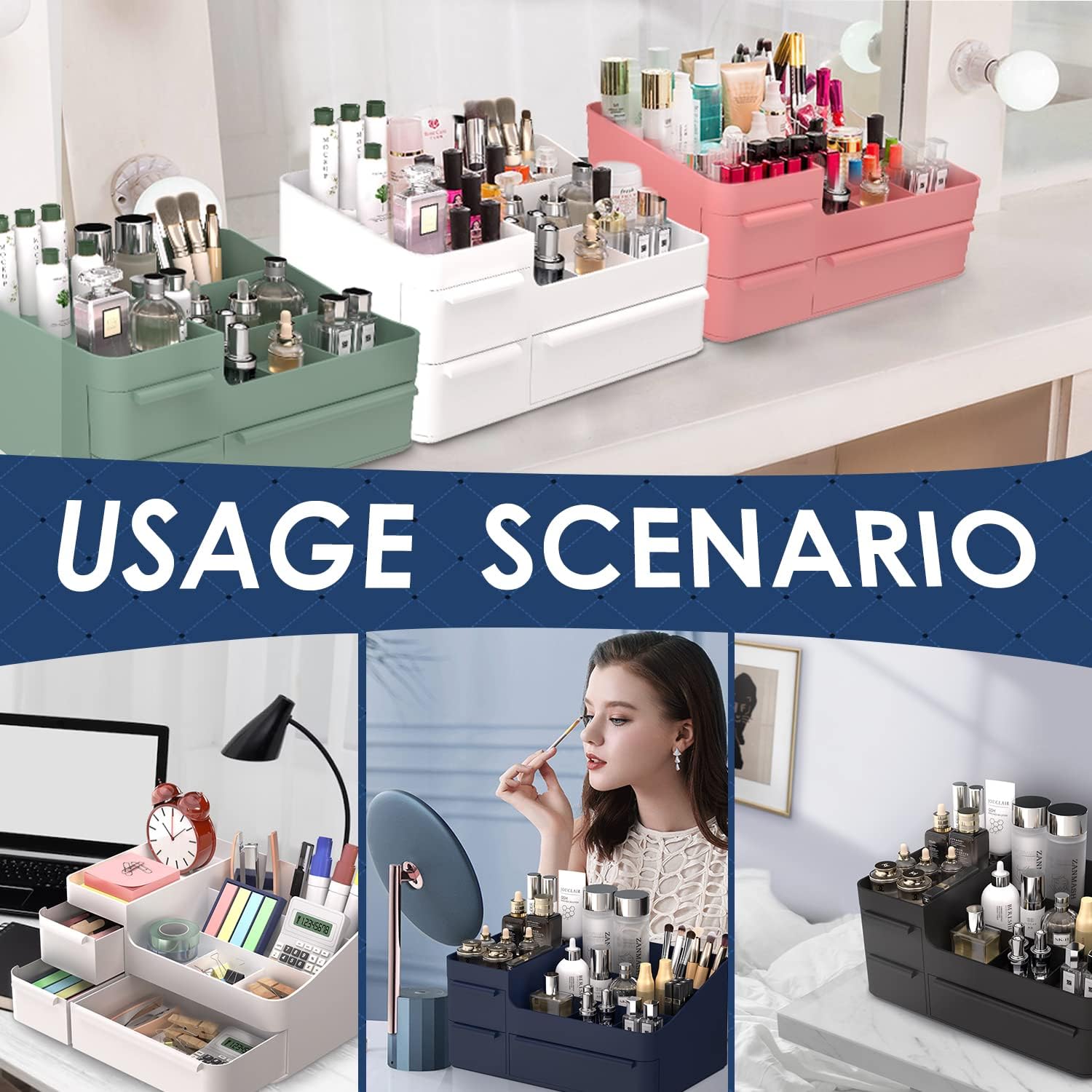 Organizador de maquillaje para tocador, caja de almacenamiento para encimera de baño, soporte apilable para cosméticos para joyas, accesorios para