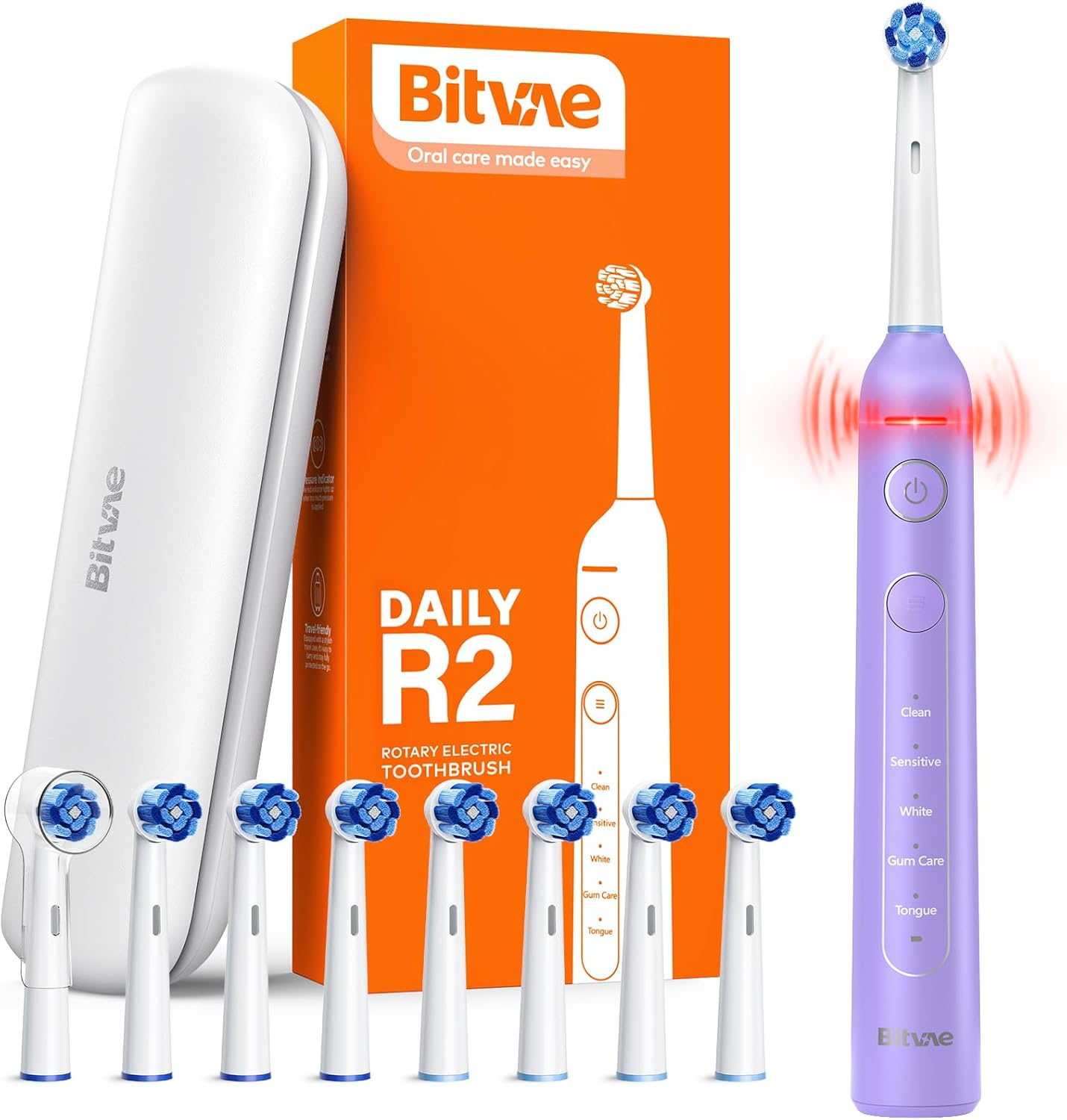 Bitvae Paquete de cepillos de dientes eléctricos ultrasónicos y giratorios para adultos y niños, cepillos de dientes recargables sónicos aceptados
