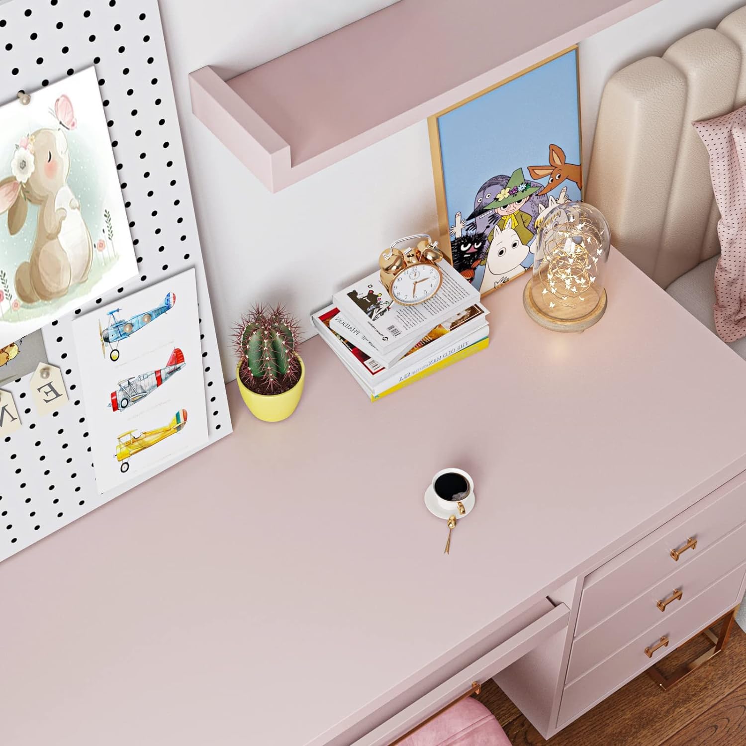 Livelynine Papel tapiz rosa pastel para dormitorio, habitación de niñas, niños y mujeres, papel adhesivo rosa mate para armarios, escritorio, papel