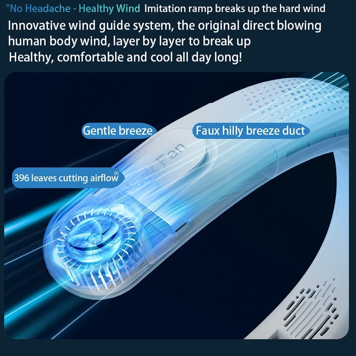 Ventilador de cuello portátil sin aspas, recargable, 5000 mAh, aire acondicionado de cuello de 3 velocidades, ventiladores personales con 4 motores