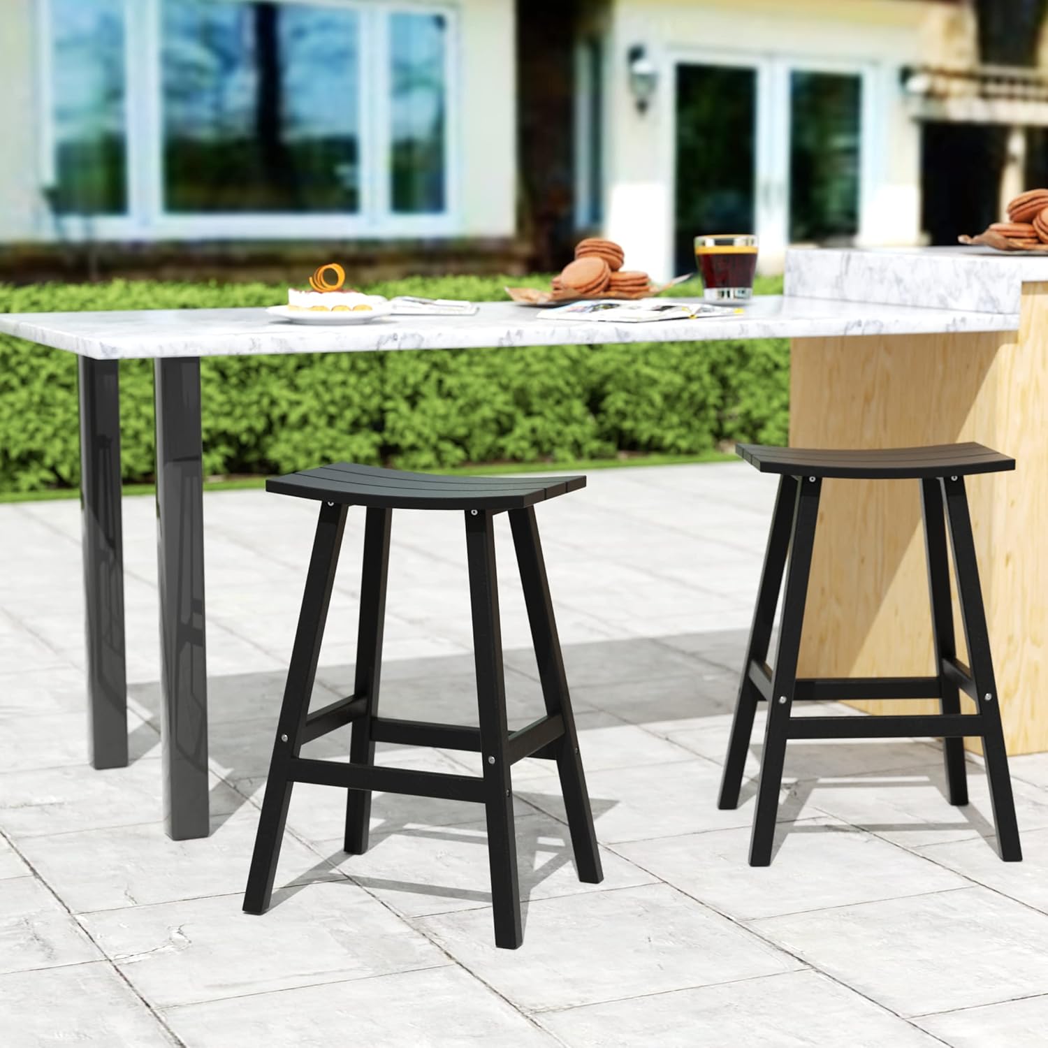 WO Home Furniture – Taburete de sillín de 29 pulgadas Adirondack HDPE sin respaldo para patio, cocina, bar (negro)