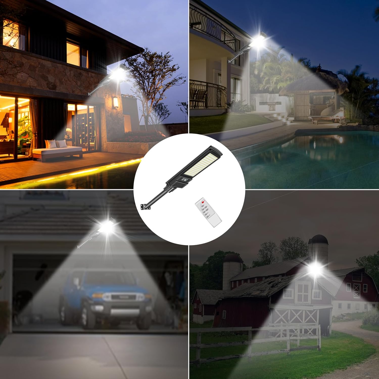 TOPPOW Luz solar de calle de 600 W, impermeable, 504 luces LED solares para exteriores con control remoto del atardecer al amanecer, luces solares