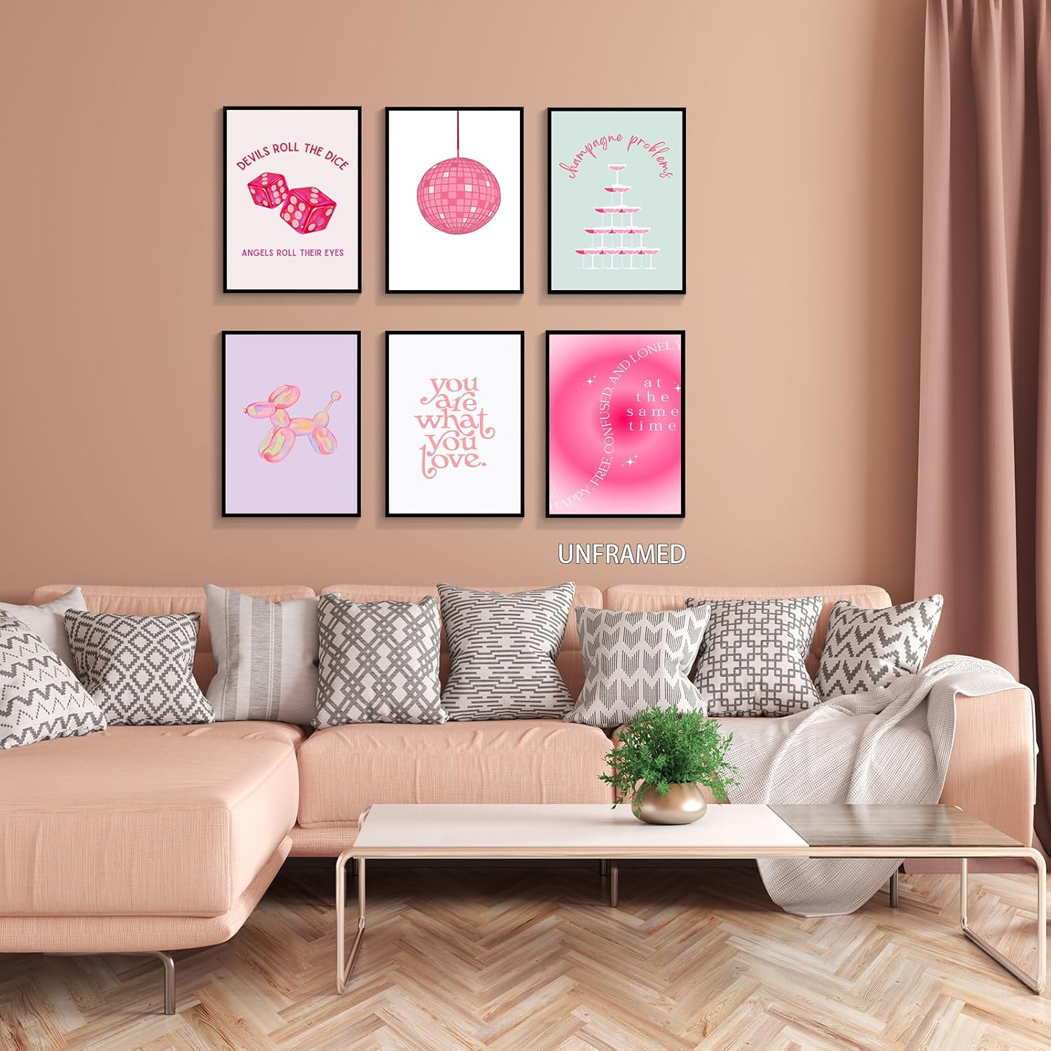 Prinajssiad Póster de 6 piezas de color rosa para estética de habitación, póster de afirmaciones folclóricas de Taylor de 8 x 10 pulgadas, arte de