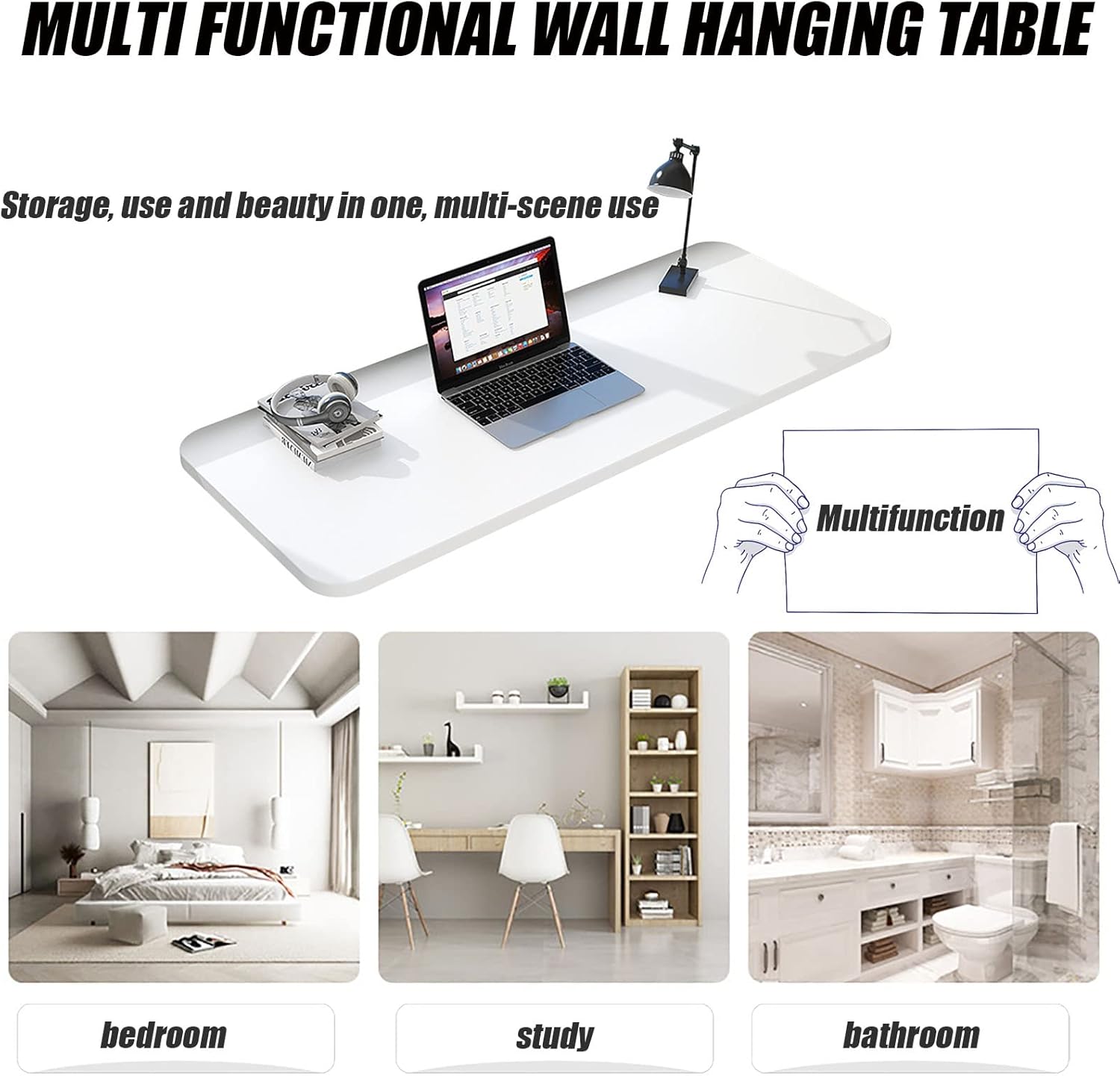 OCAZI Mesa plegable montada en la pared, mesa de hojas colgantes para espacios pequeños, mesa de pared plegable para cuarto de