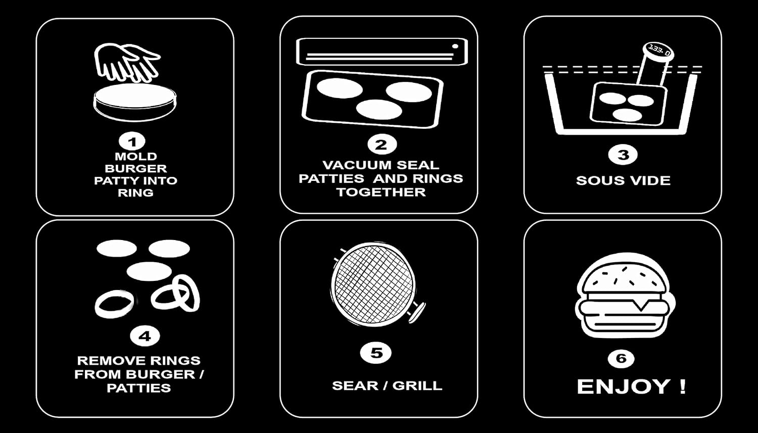 Sous Vide Perfect – Anillos de cocina de inmersión para hamburguesas y hamburguesas, juego de 6 (anillos de 13 libras)