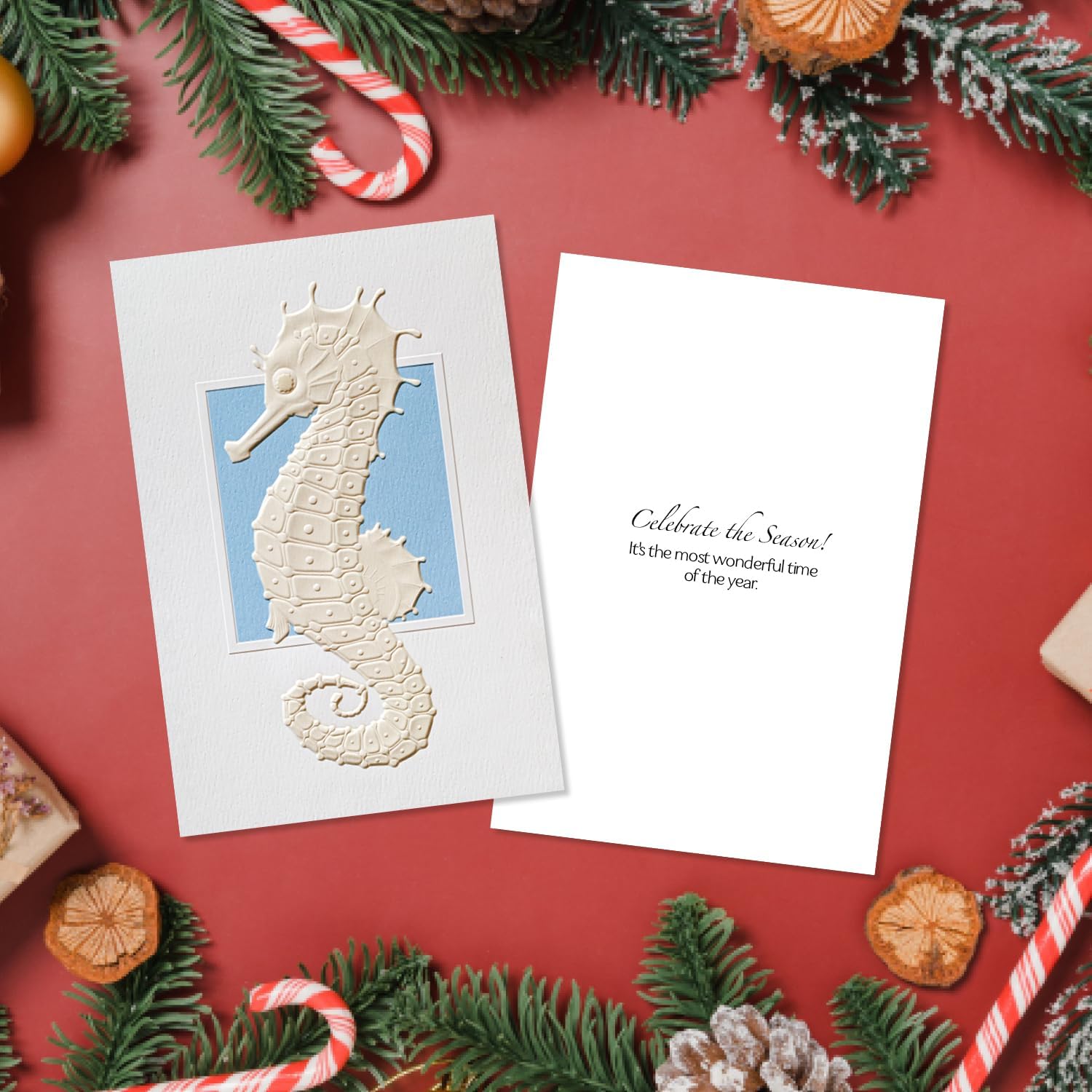 Pumpernickel Press Juego de tarjetas de felicitación navideñas en relieve en caja, 16 unidades