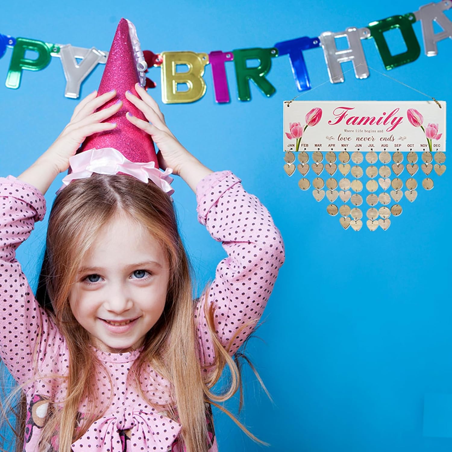 JARBEIYYE Calendario de cumpleaños familiar para colgar en la pared con 100 etiquetas (15.75 x 4.72 pulgadas), regalo perfecto de cumpleaños