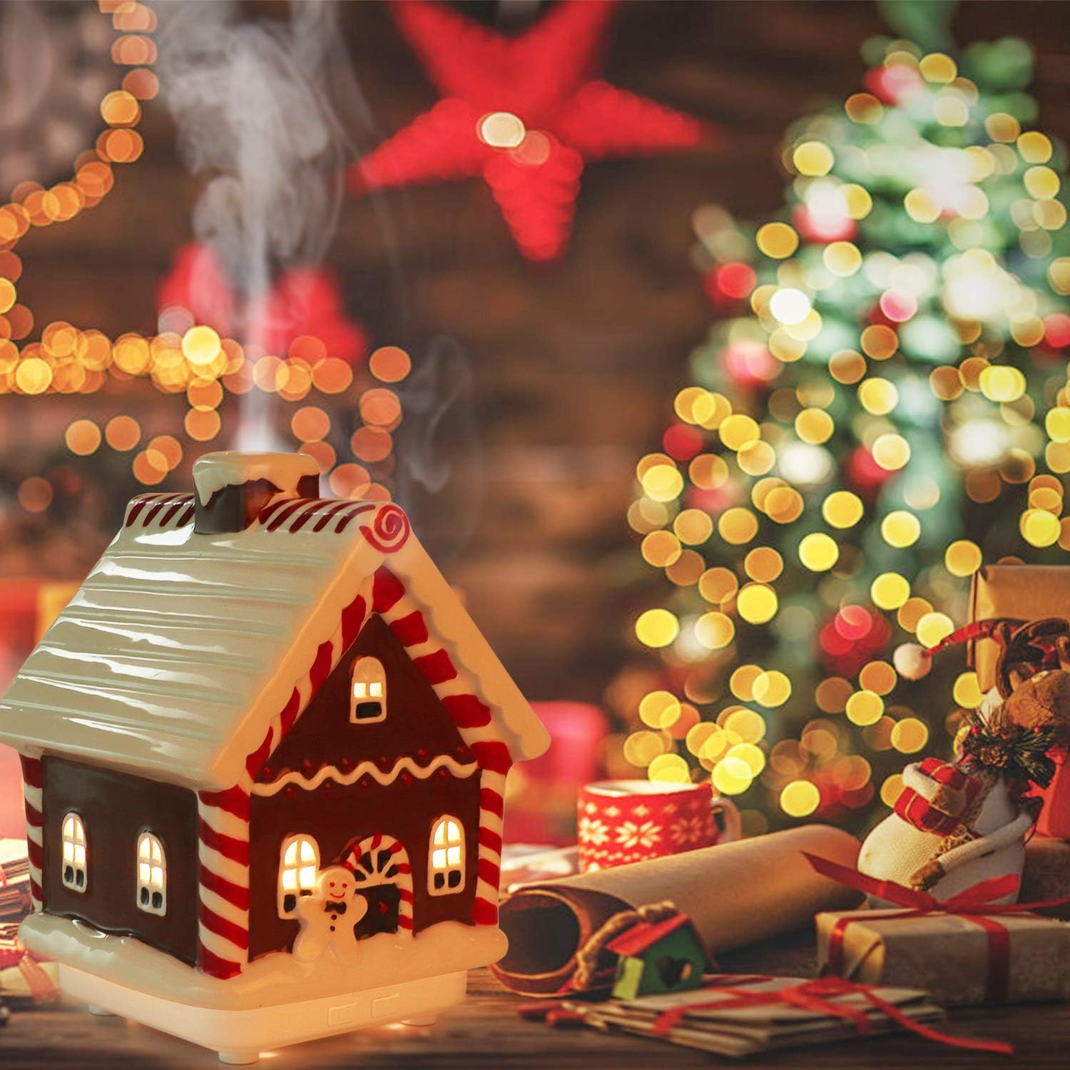 ARVIDSSON Difusores de aceite esencial de Navidad, difusores de pan de jengibre para aceites esenciales, difusor de aromaterapia de cerámica, regalo
