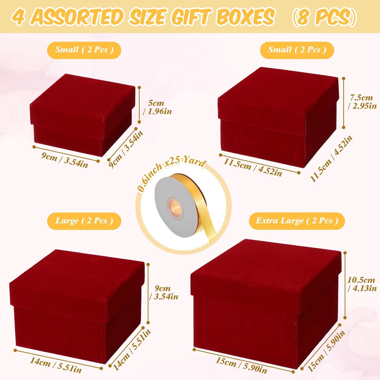 Fulmoon 8 cajas de regalo anidables con tapas, caja de regalo de terciopelo de 4 tamaños, cajas de regalo cuadradas para envolver San Valentín,