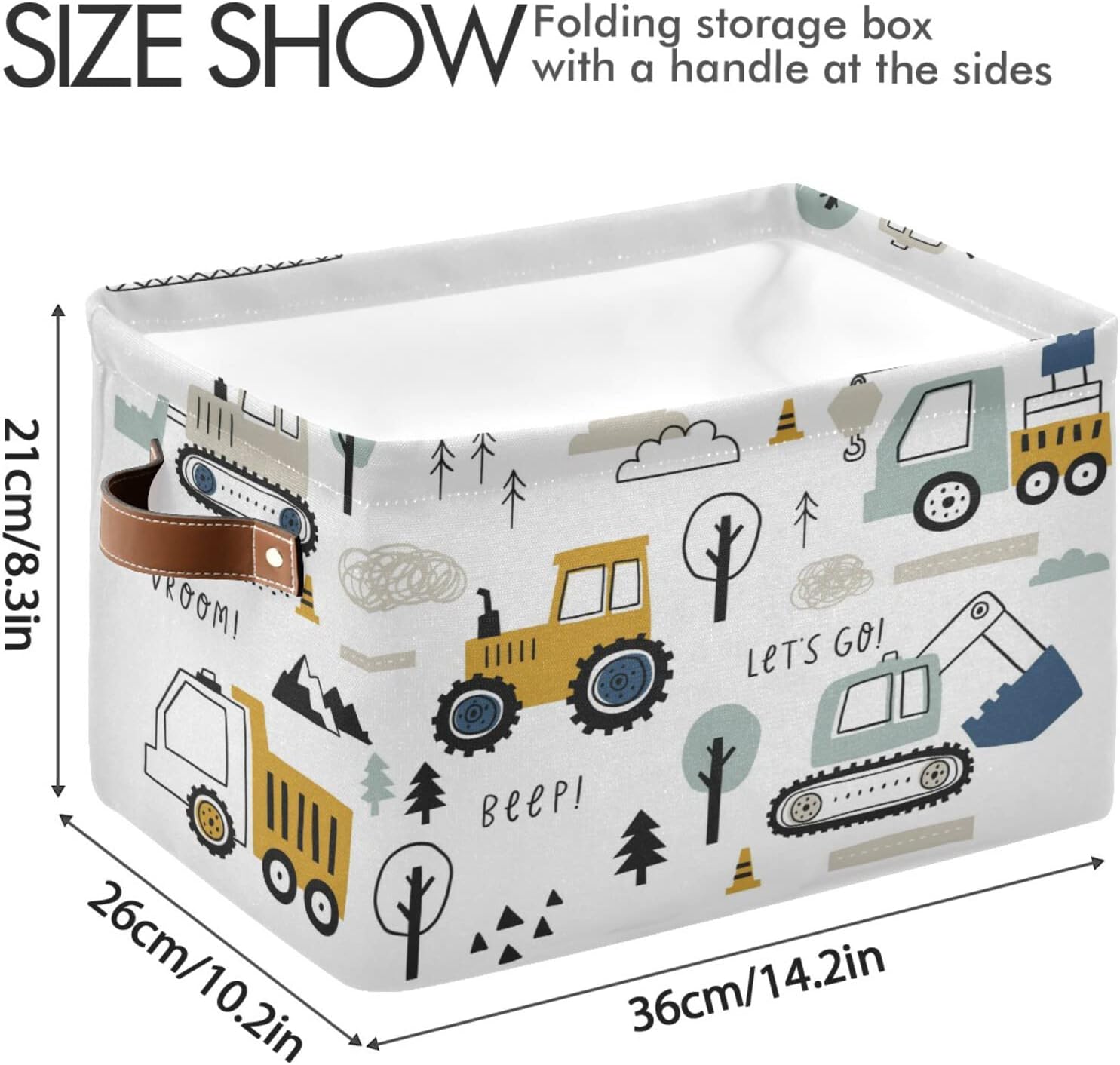 Cute Cars Truck Tractor Large Storage Basket Crane Bulldozer Excavator Nursery Bins Collapsible Clothes Laundry Hamper with Handles for Home Living