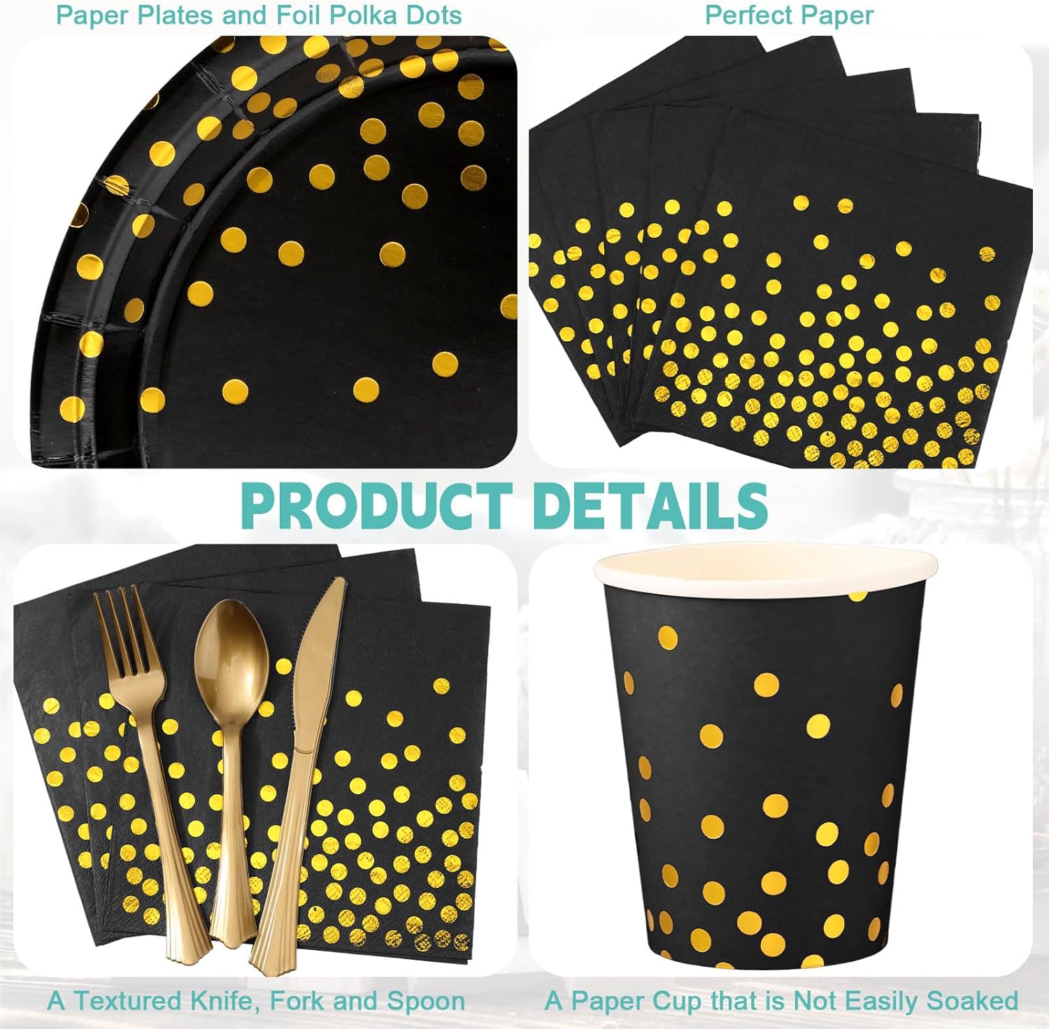 Uiifan 840 piezas de suministros de fiesta para 120 invitados, platos de papel desechables y tazas, servilletas, tenedores, cuchillos, cucharas,