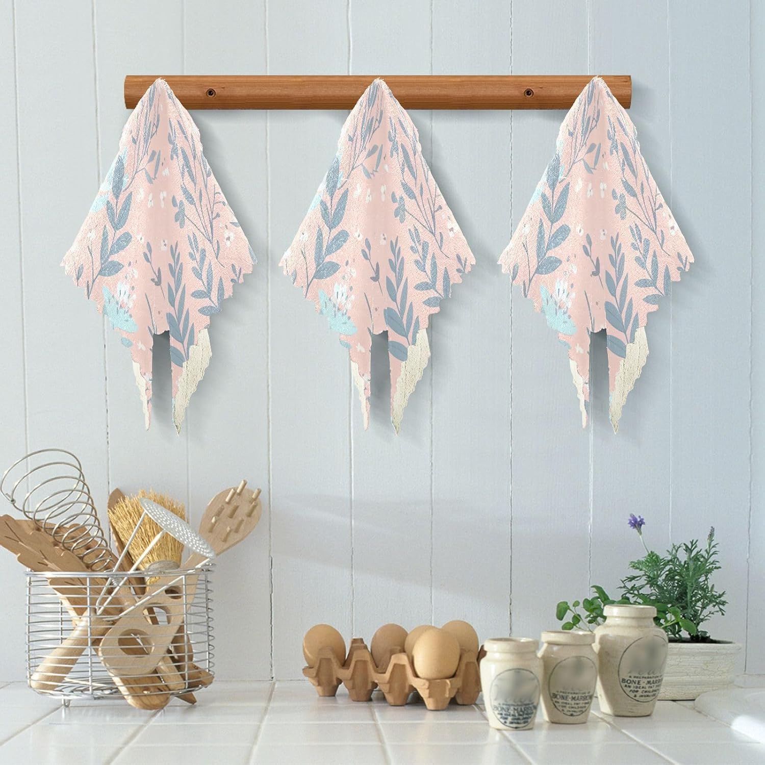 Pink Blue Floral Floral Pattern Microfiber Kitchen Towels Washcloth Turkish Tea Towels Absorbent Dish Towels and Dish Cloths Decorative Kitchen Hand