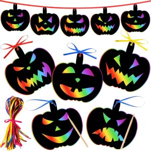 Outus 48 piezas de papel para rascar de Halloween, adornos de Halloween para manualidades, arte colorido para arañar, decoración de Halloween con 12 Outus 48 piezas de papel para rascar de Halloween, adornos de Halloween para manualidades, arte colorido para arañar, decoración de Halloween con 12