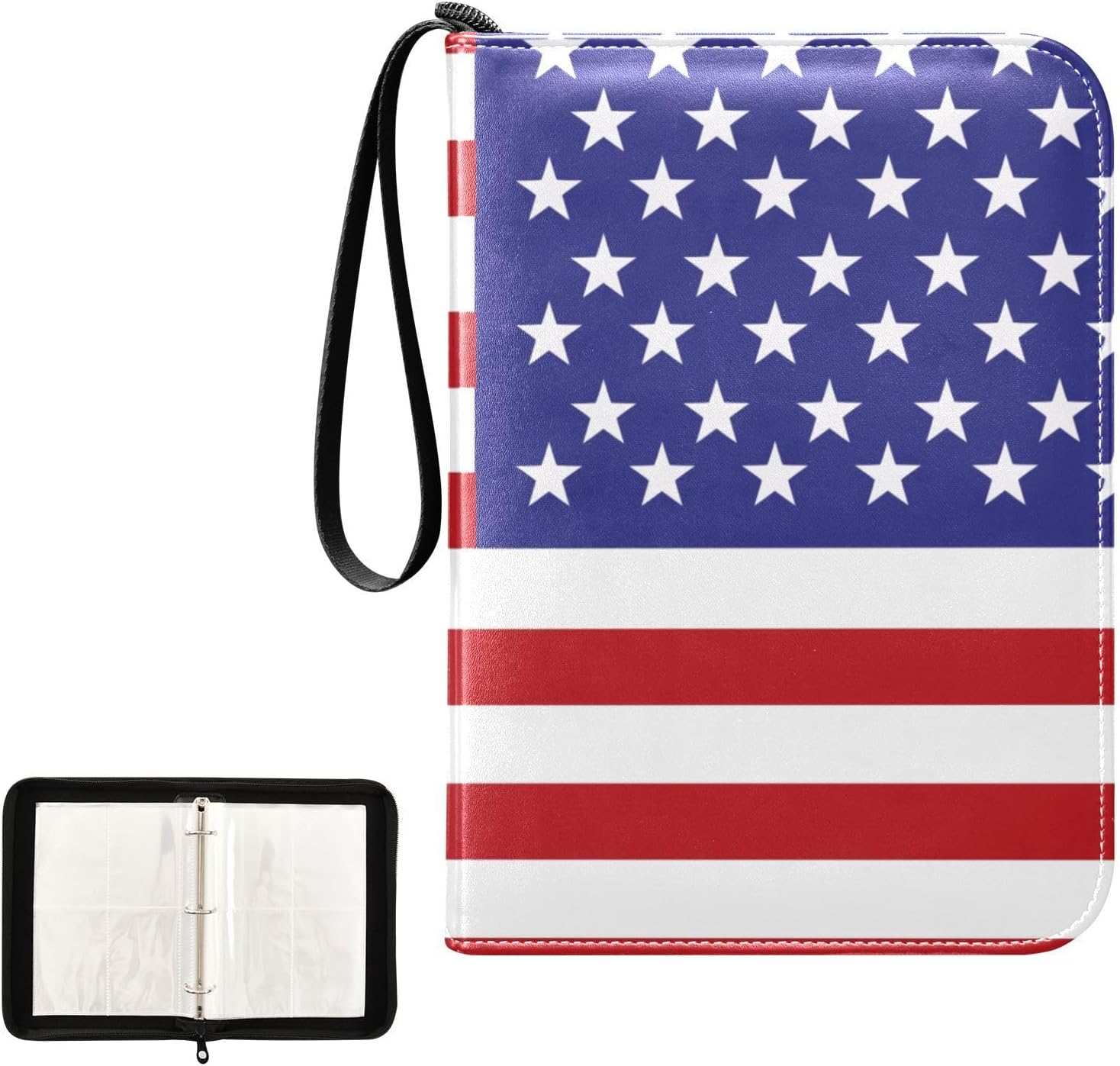 Carpeta de tarjetas coleccionables de Estados Unidos con 4 bolsillos con 50 fundas extraíbles, carpeta de álbumes de tarjetas de 3 anillos con