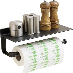 Soporte de pared para toallas de papel, para baño, toallero de mano para baño, soporte para toallas de papel negro con estante (negro mate) Soporte de pared para toallas de papel, para baño, toallero de mano para baño, soporte para toallas de papel negro con estante (negro mate)